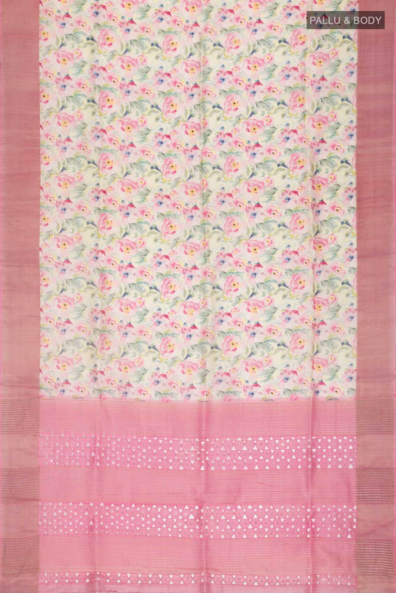 Beige Bhagalpuri Tussar Silk Saree