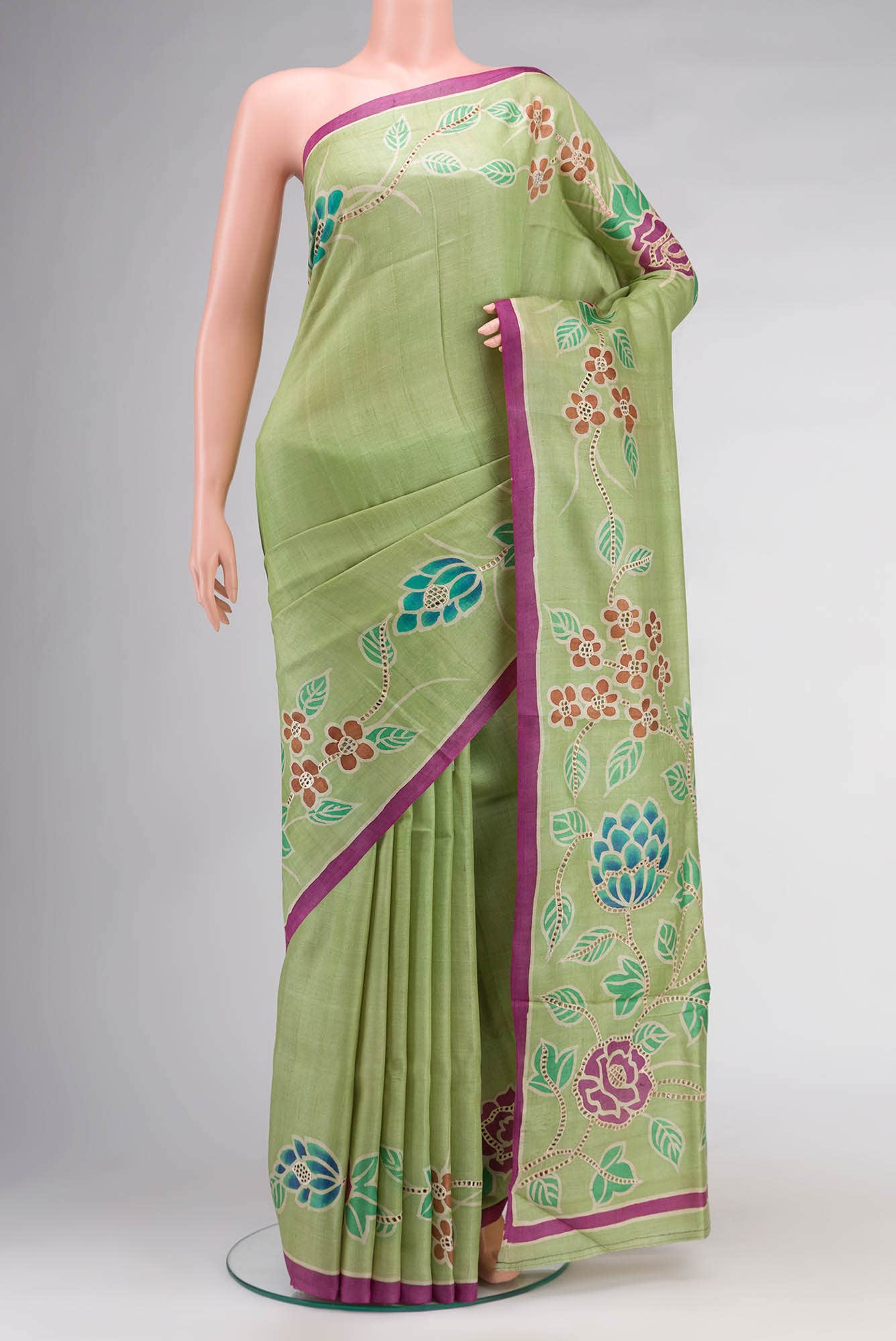 Green Bhagalpuri Tussar Silk Saree