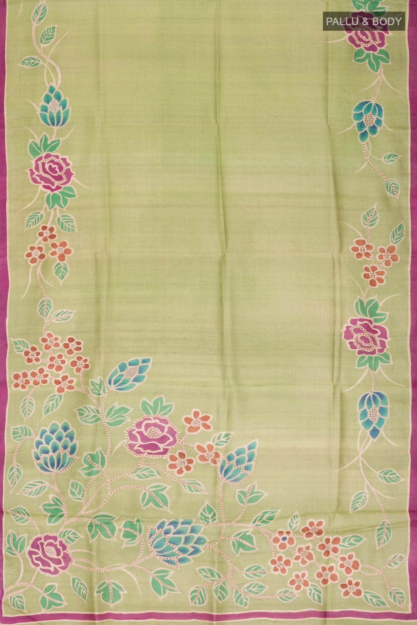 Green Bhagalpuri Tussar Silk Saree