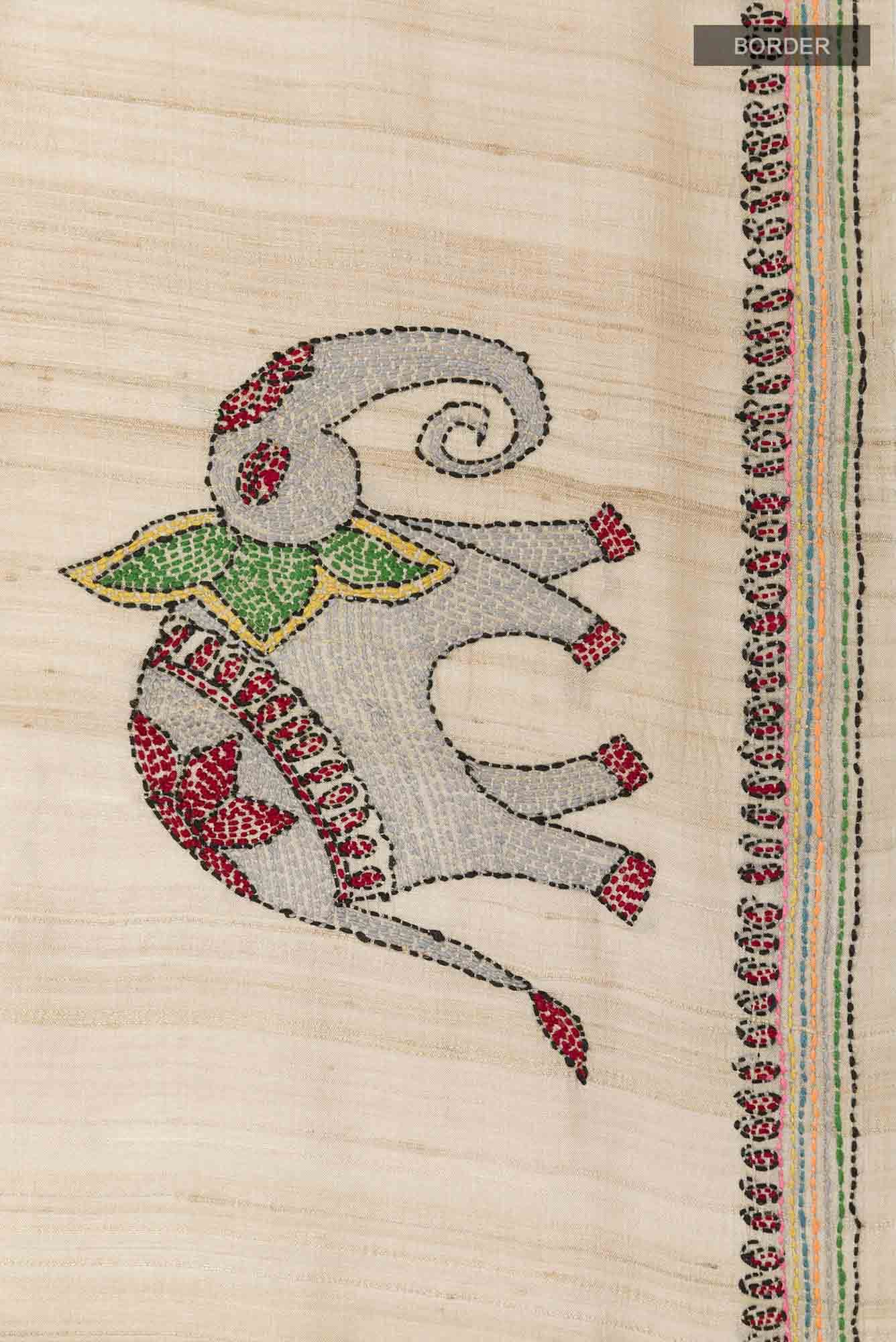 Beige Tussar Saree