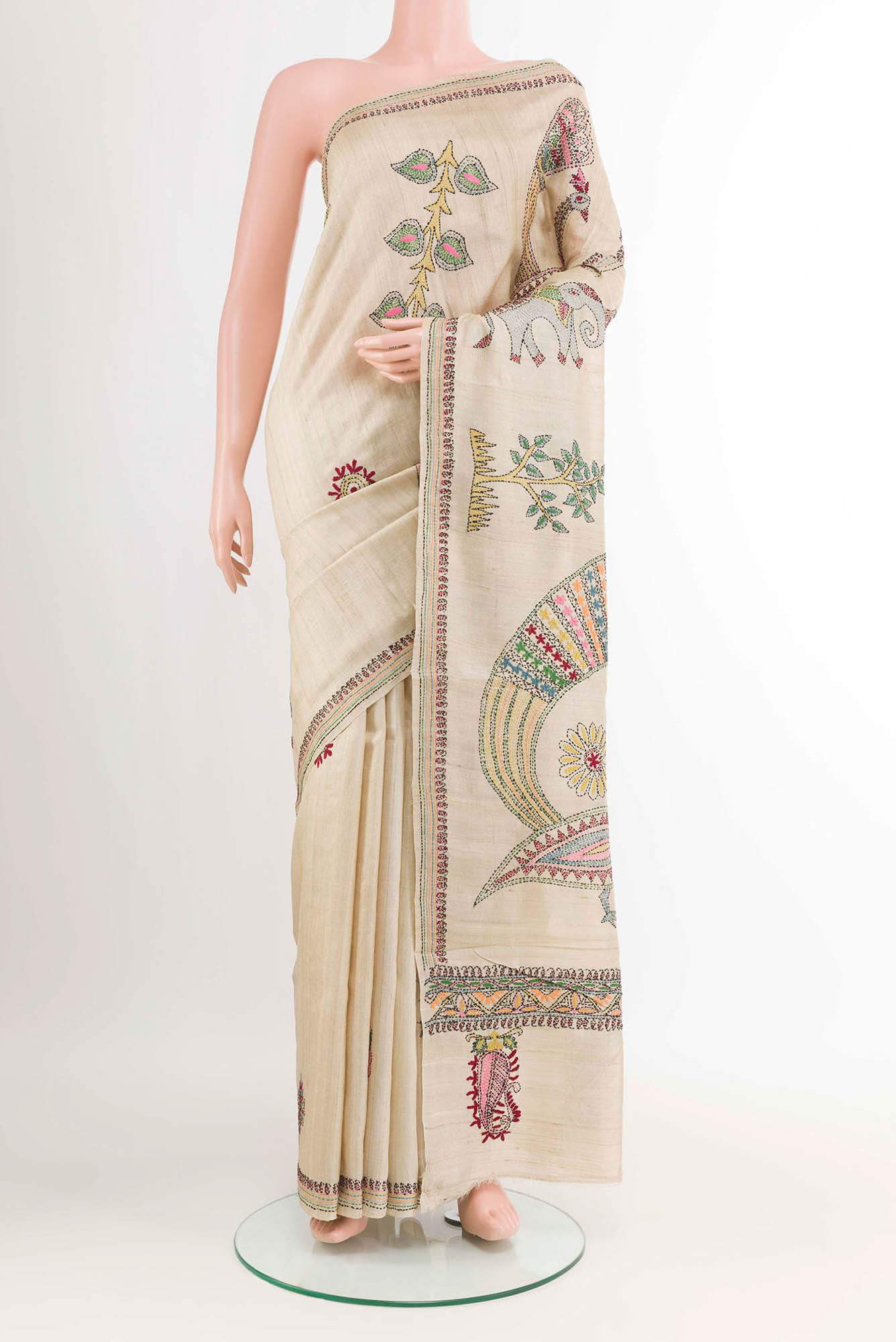 Beige Tussar Saree