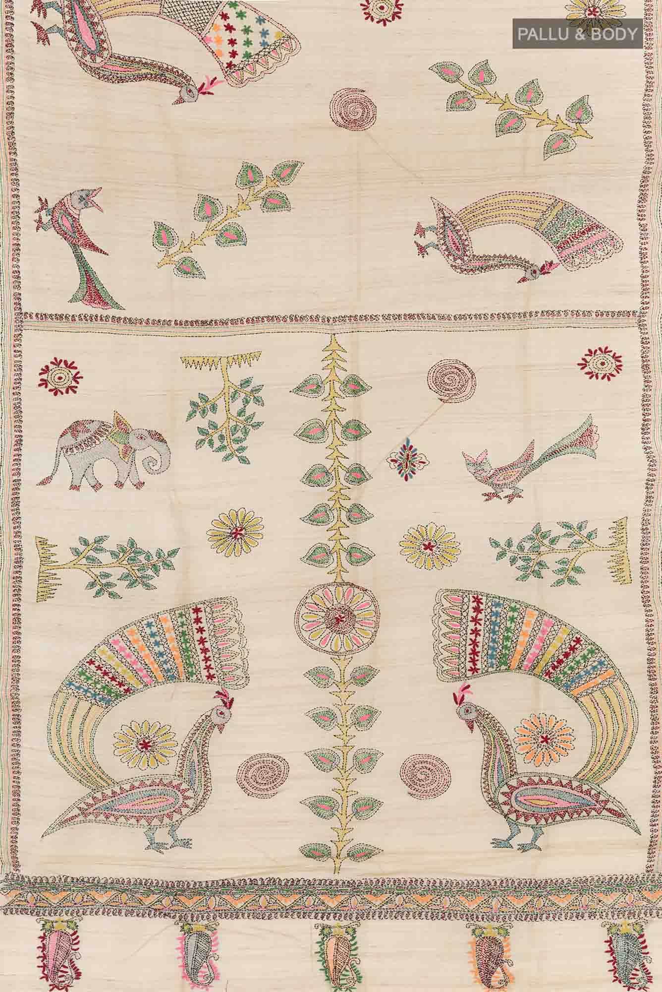 Beige Tussar Saree