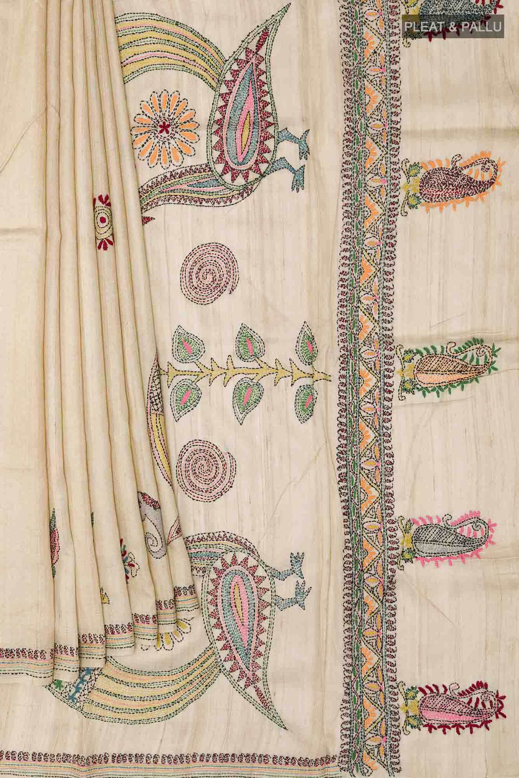 Beige Tussar Saree