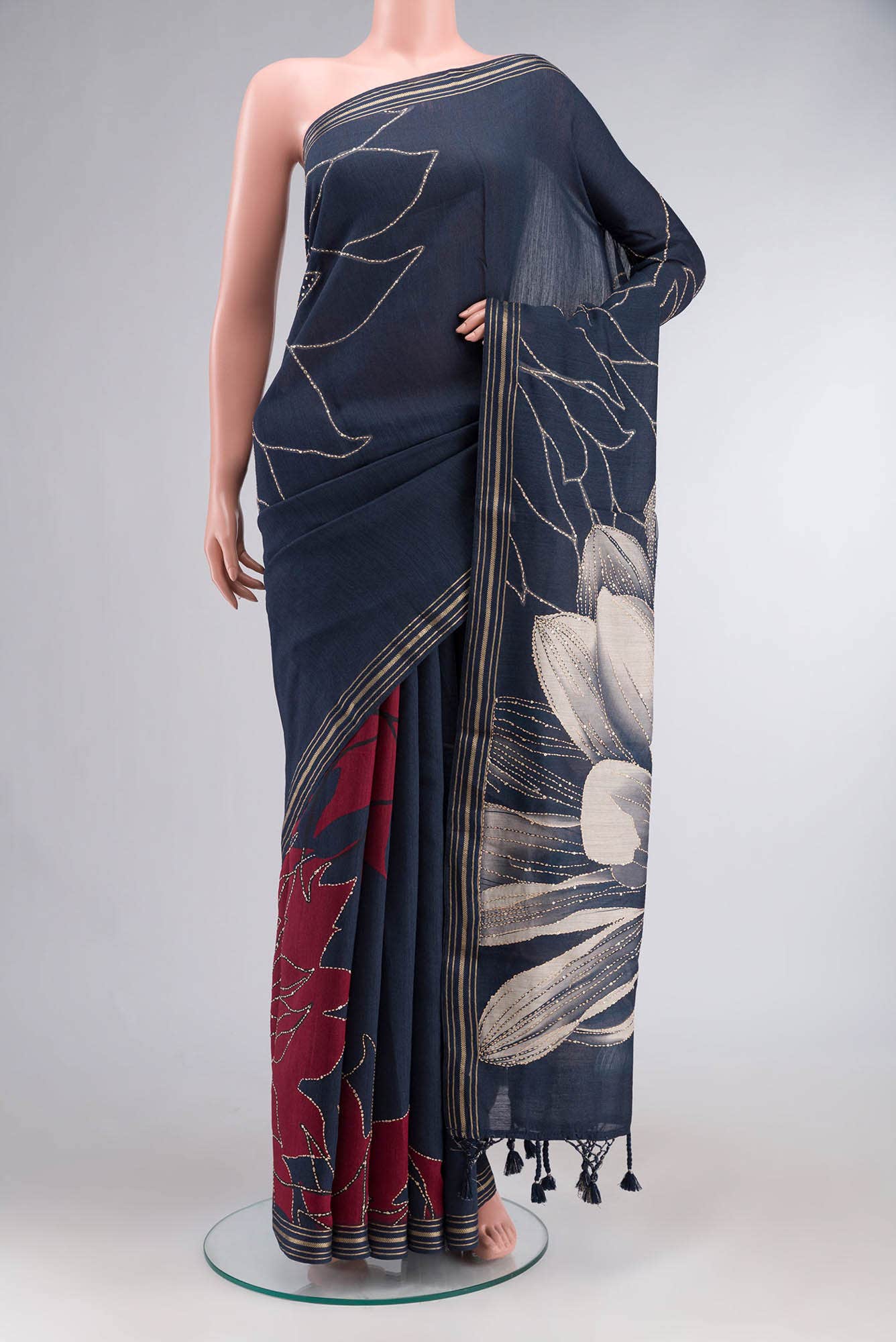 Blue Tussar Silk Saree