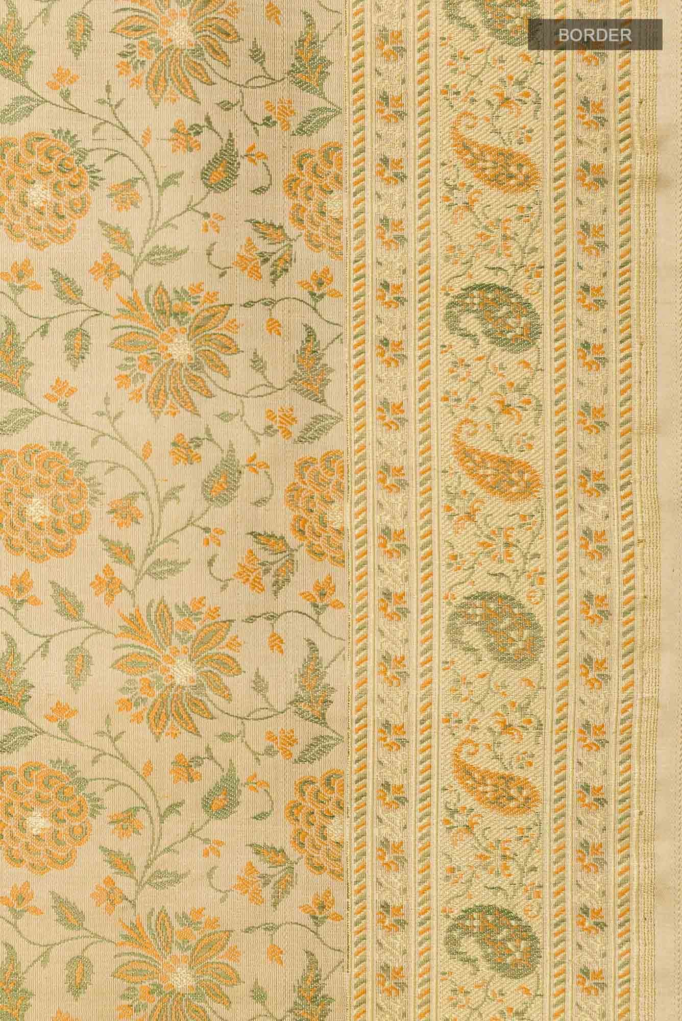 Beige Banarasi Tanchoi Silk Saree