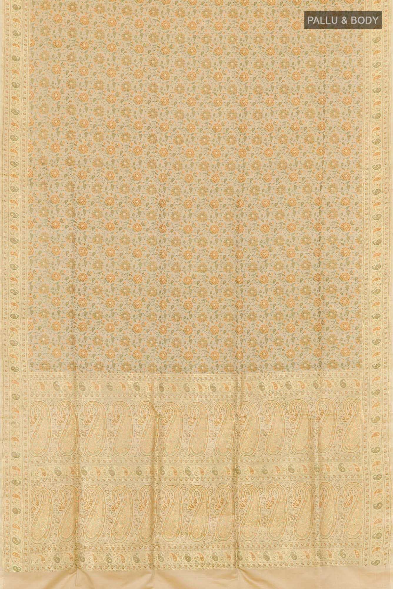 Beige Banarasi Tanchoi Silk Saree