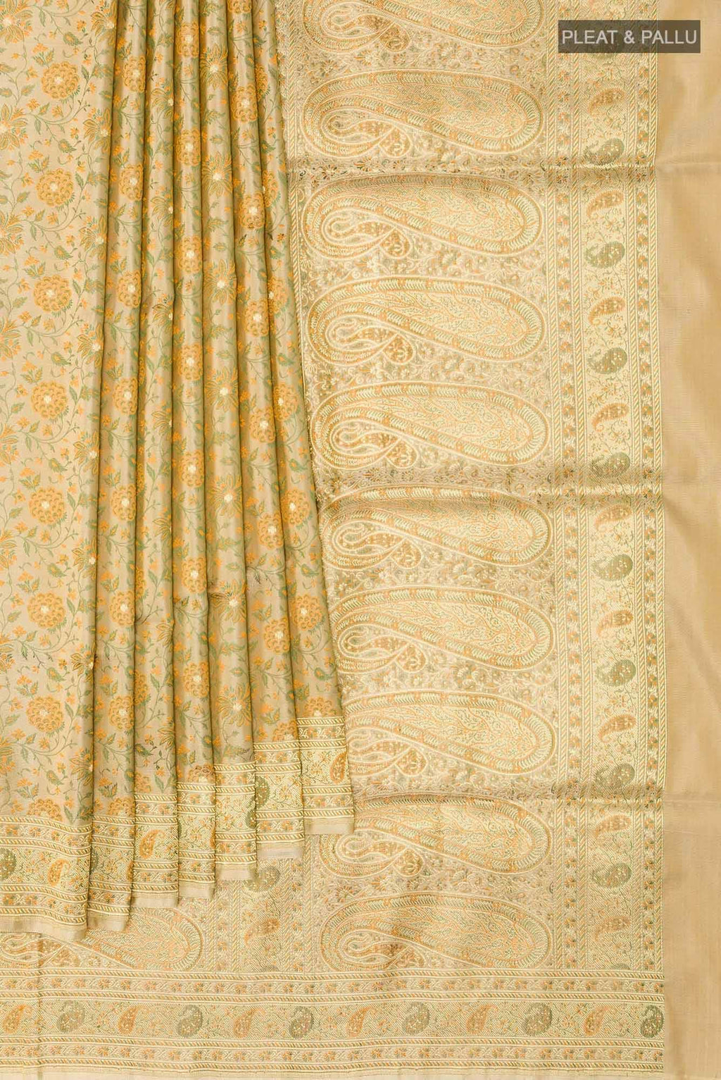Beige Banarasi Tanchoi Silk Saree