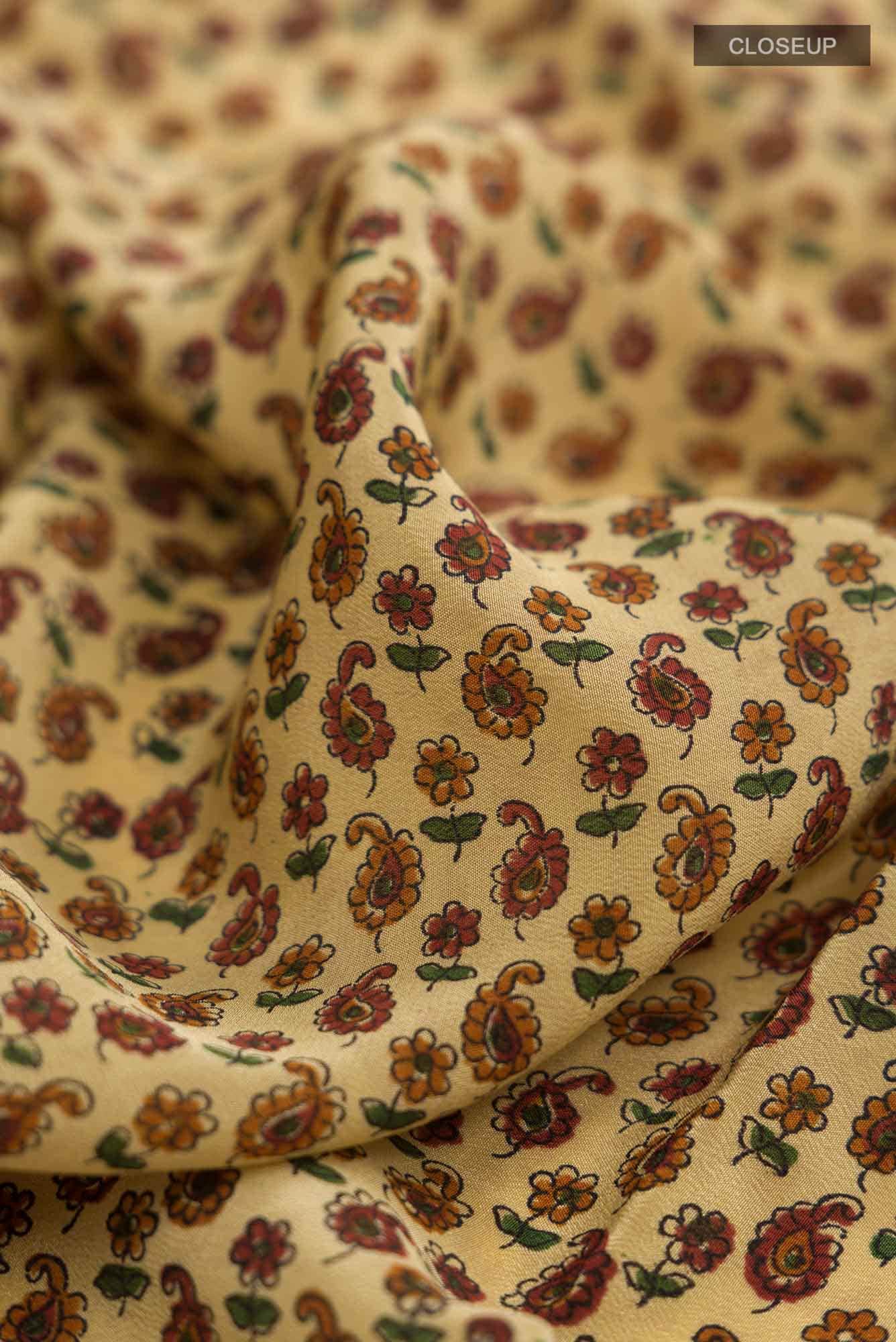 Beige Mysore Crepe Saree