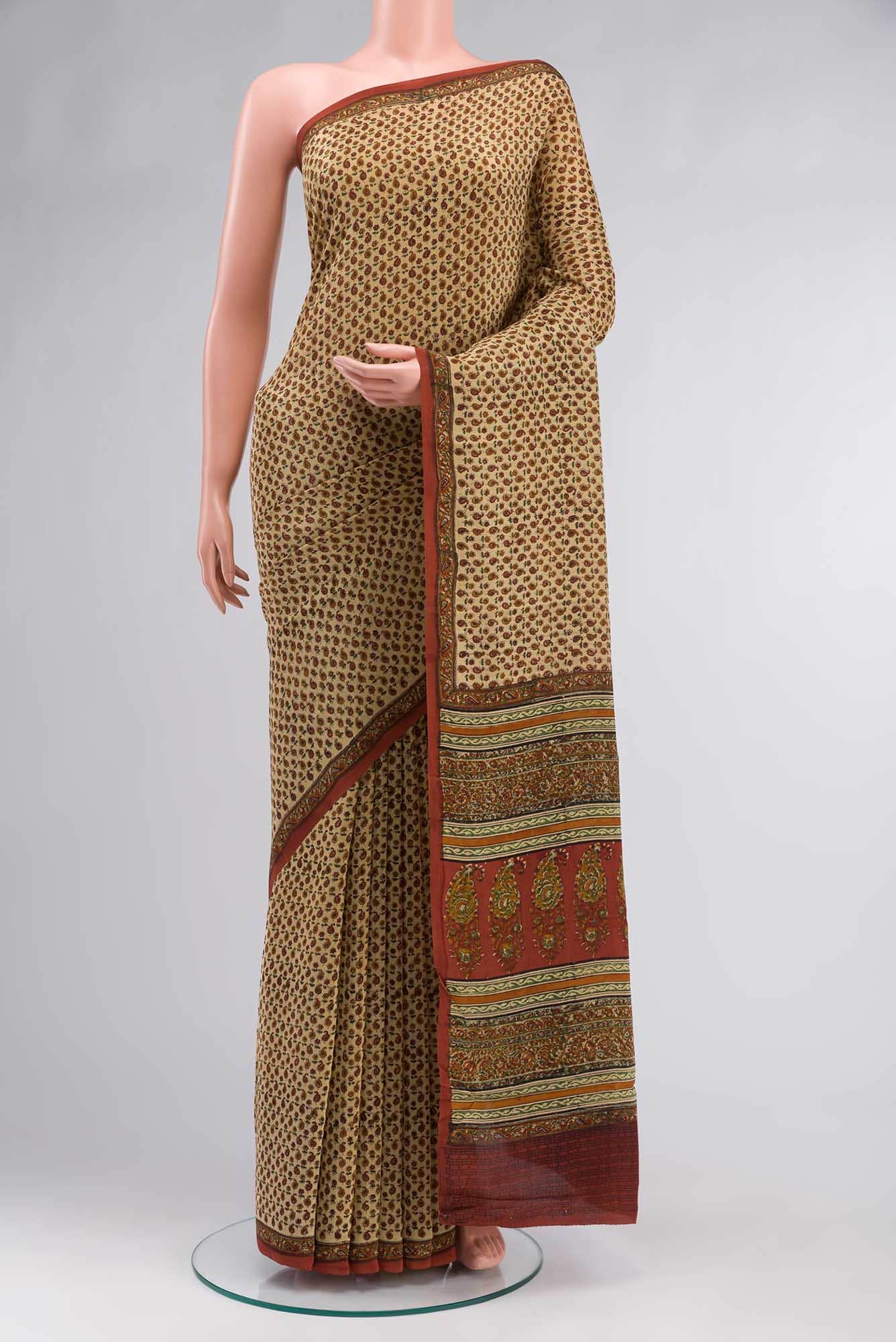 Beige Mysore Crepe Saree