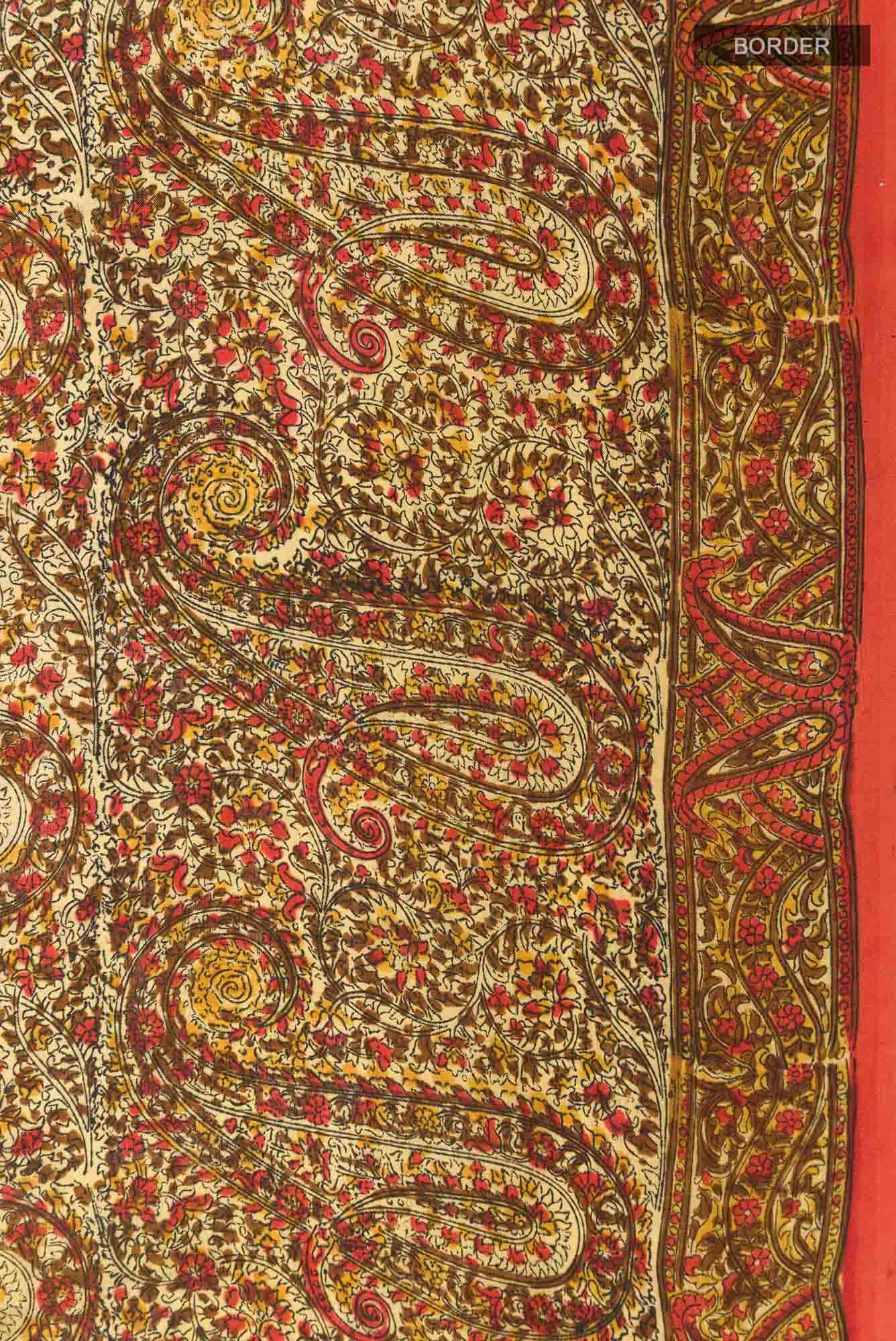 Beige Printed Silk Saree