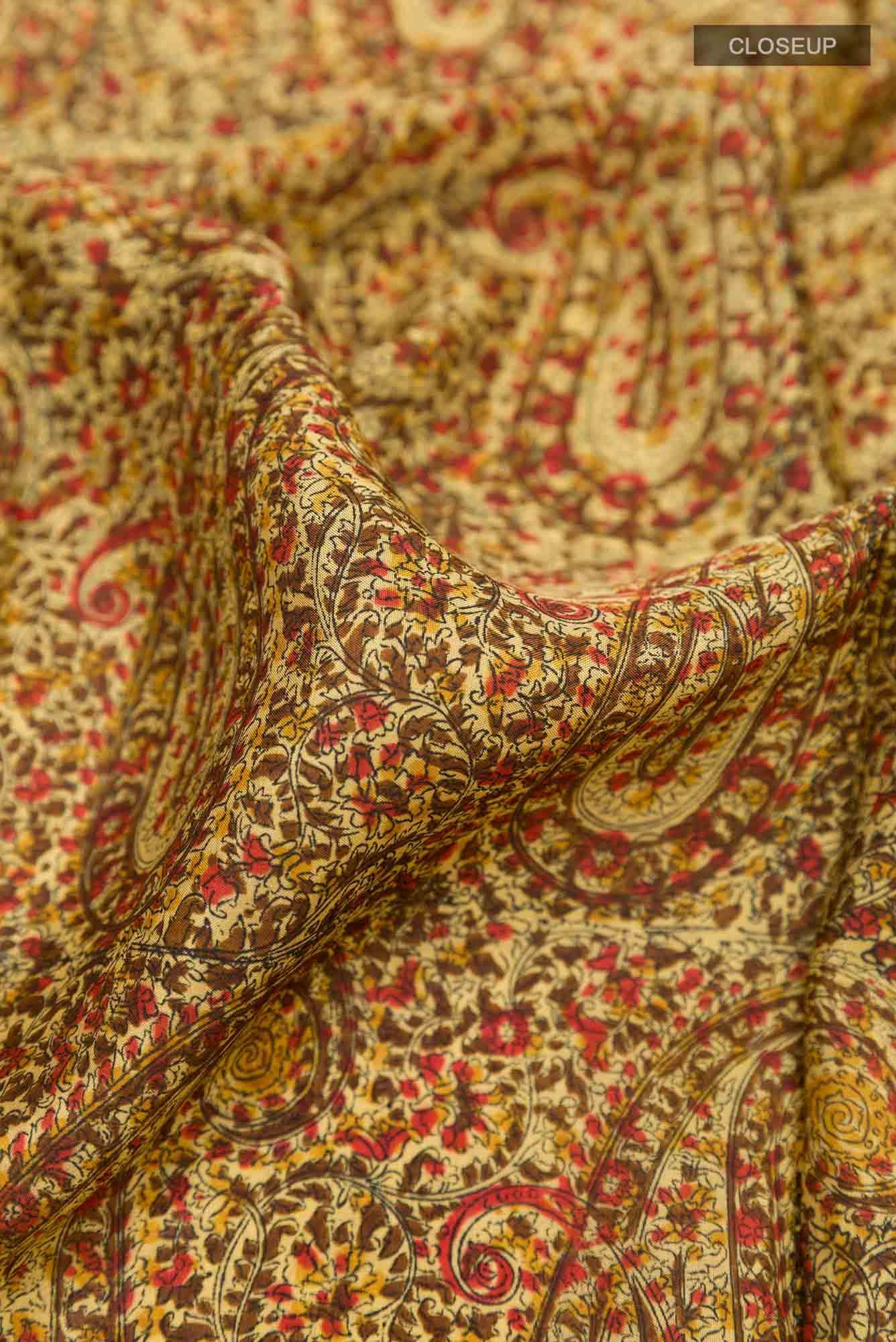 Beige Printed Silk Saree