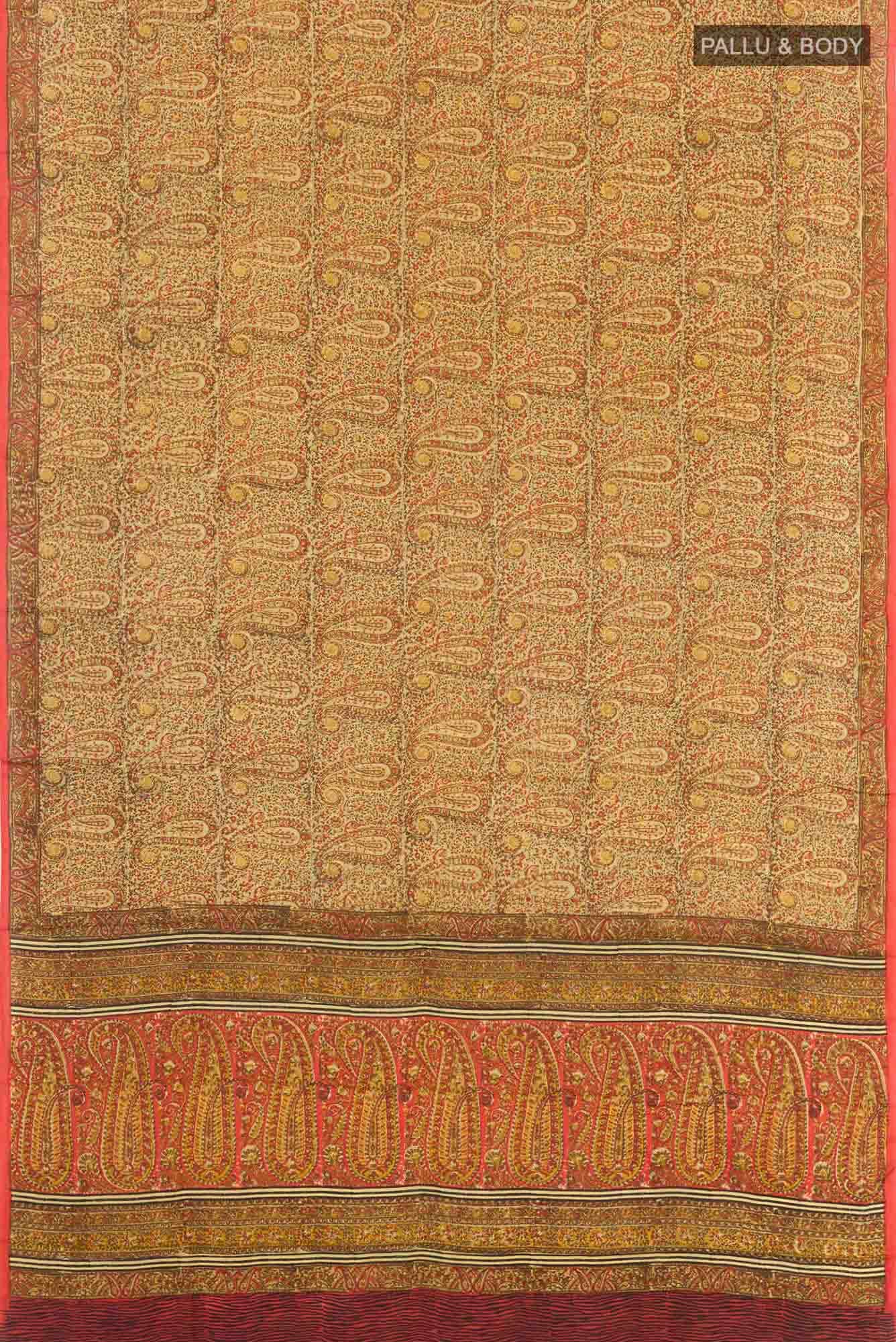 Beige Printed Silk Saree