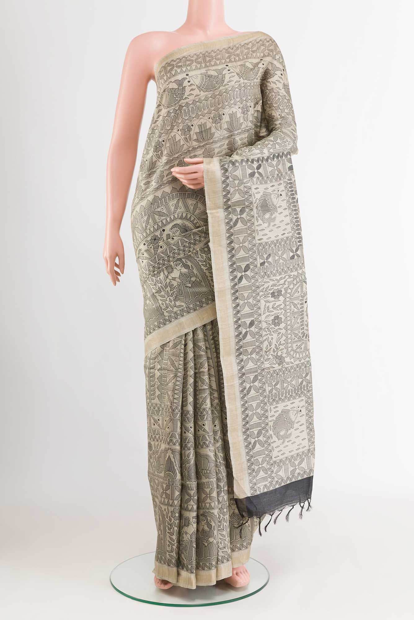 Beige Tussar Saree