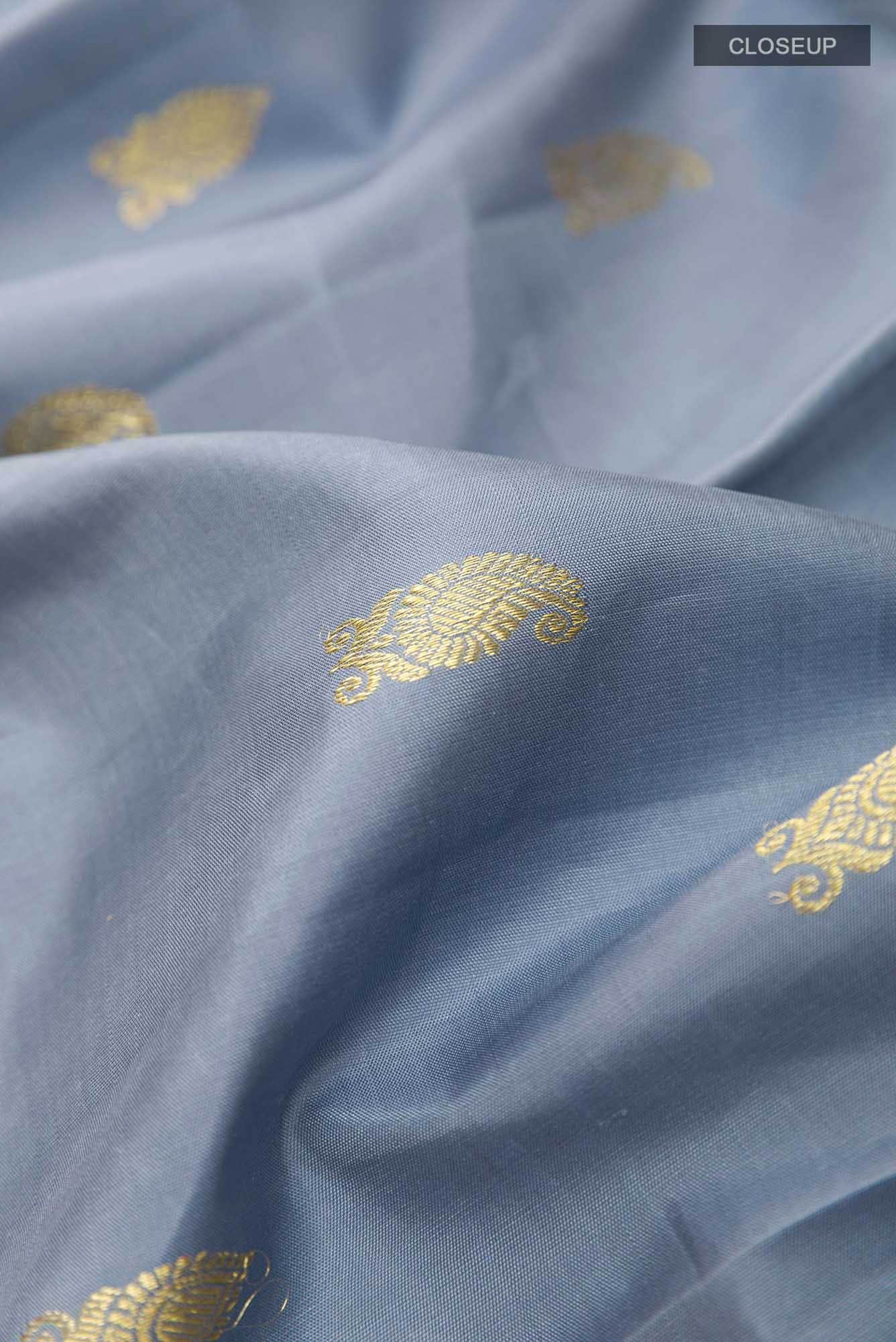 Blue Grey Kanchipuram Silk Saree
