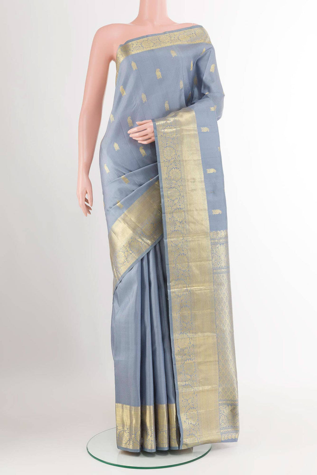 Blue Grey Kanchipuram Silk Saree