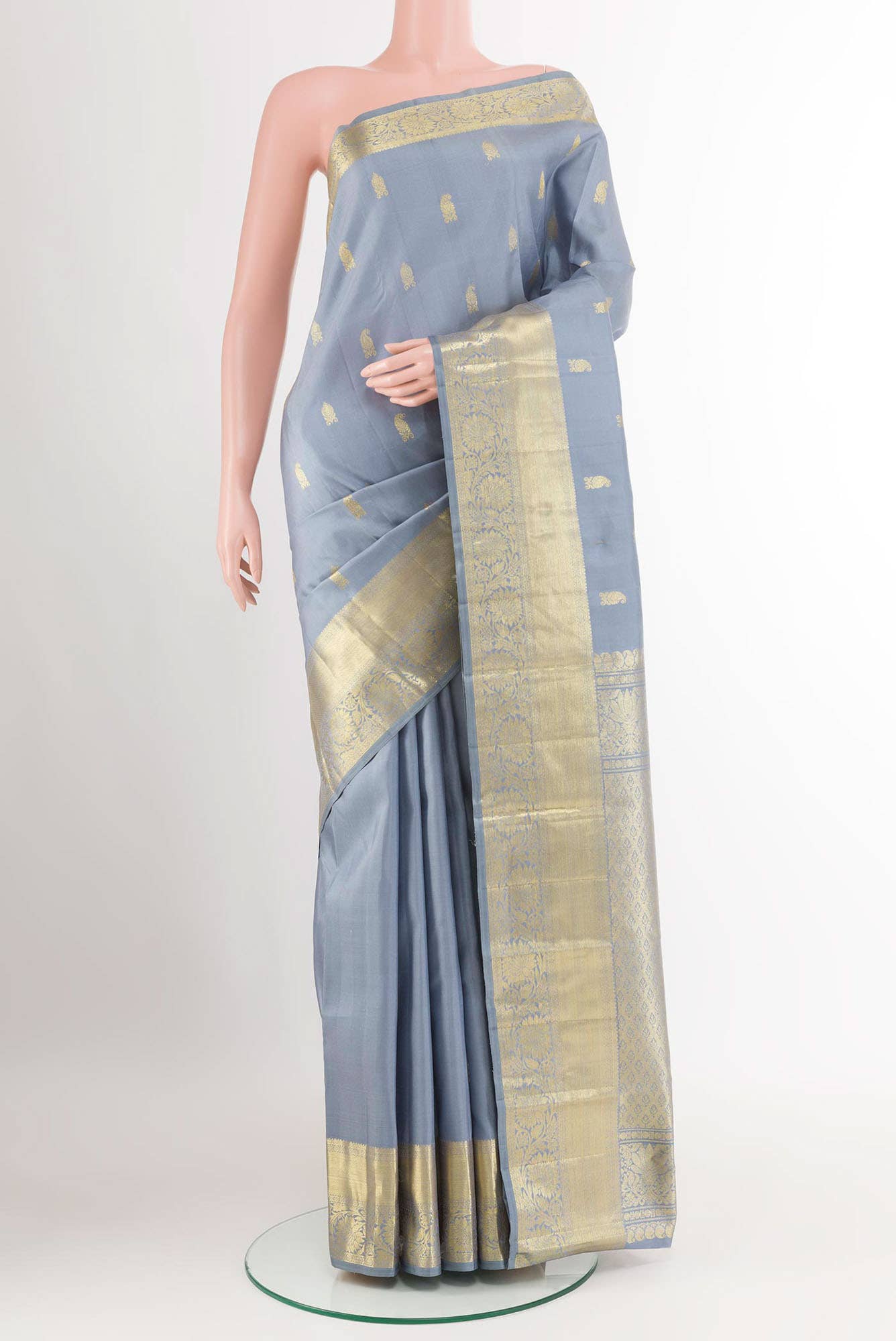 Blue Grey Kanchipuram Silk Saree