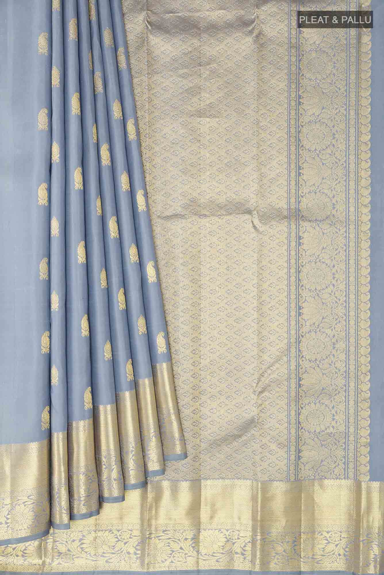 Blue Grey Kanchipuram Silk Saree