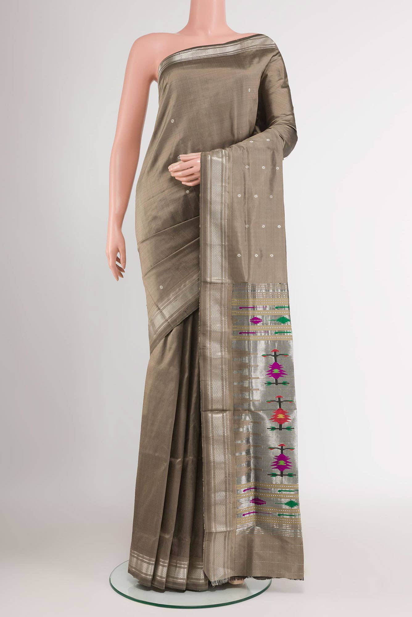 Grey Paithani Silk Saree