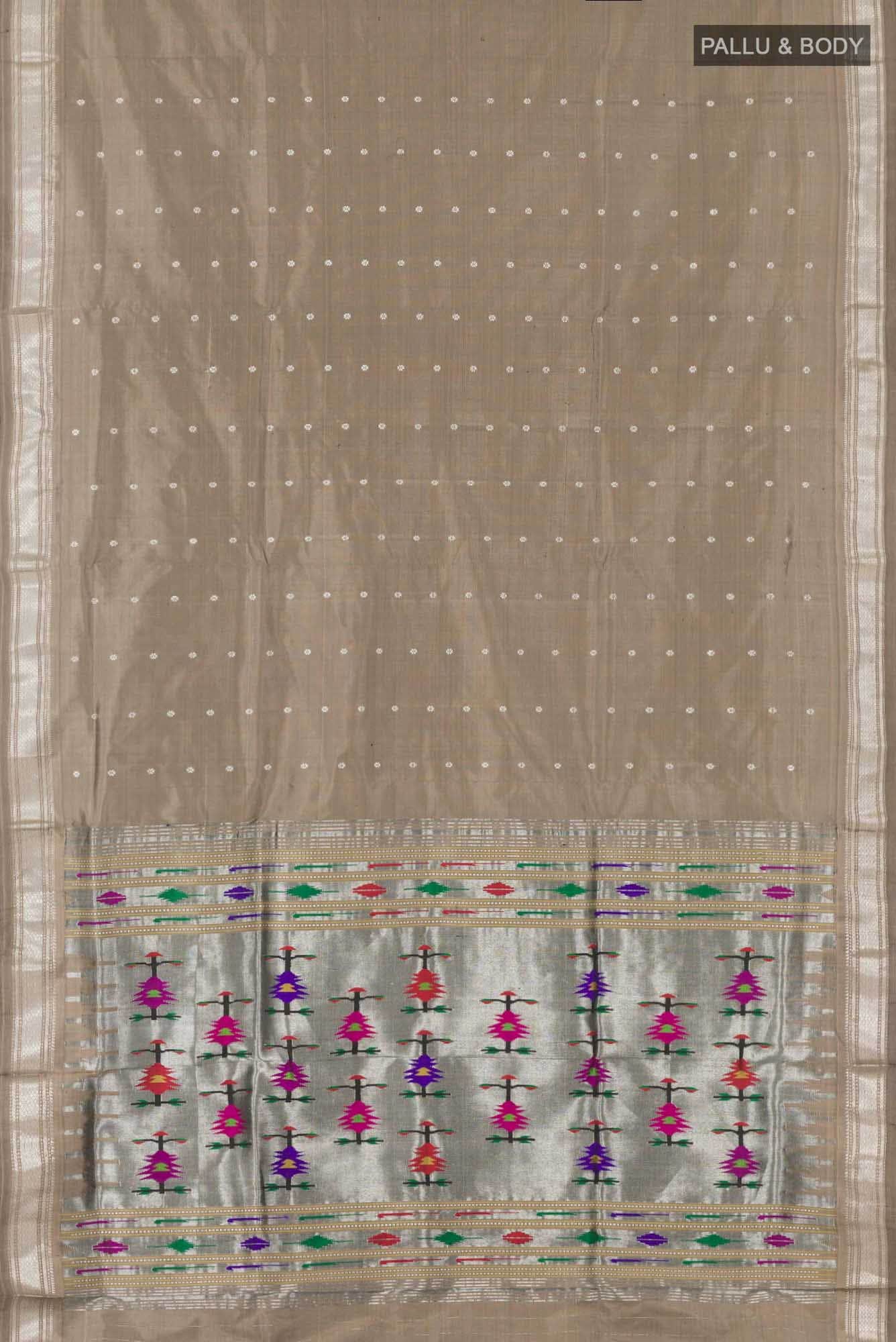 Grey Paithani Silk Saree