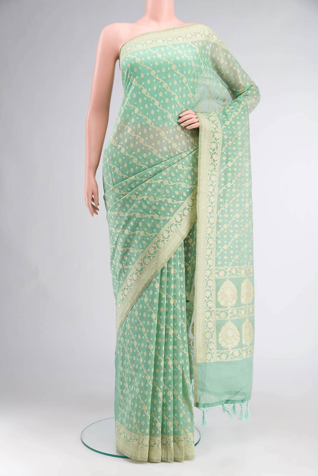Green Banarasi Silk Cotton Saree