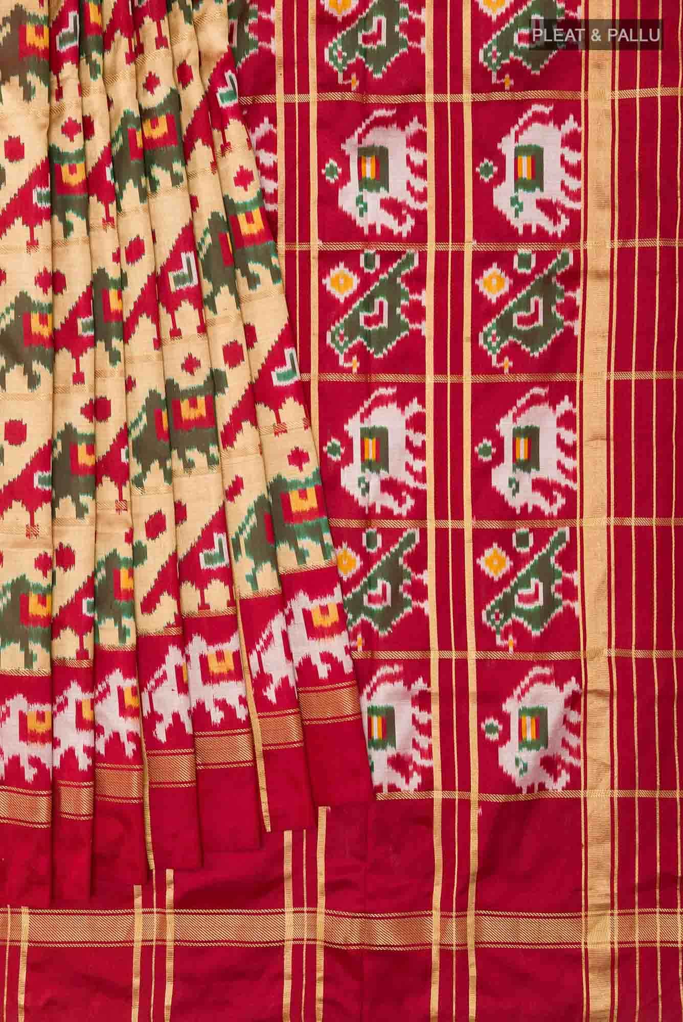 Dark Beige Pochampally Silk Saree