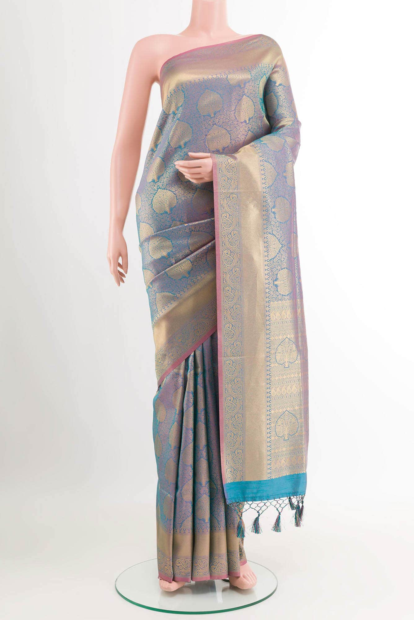 Blue Dual Tone Blended Art Silk Saree
