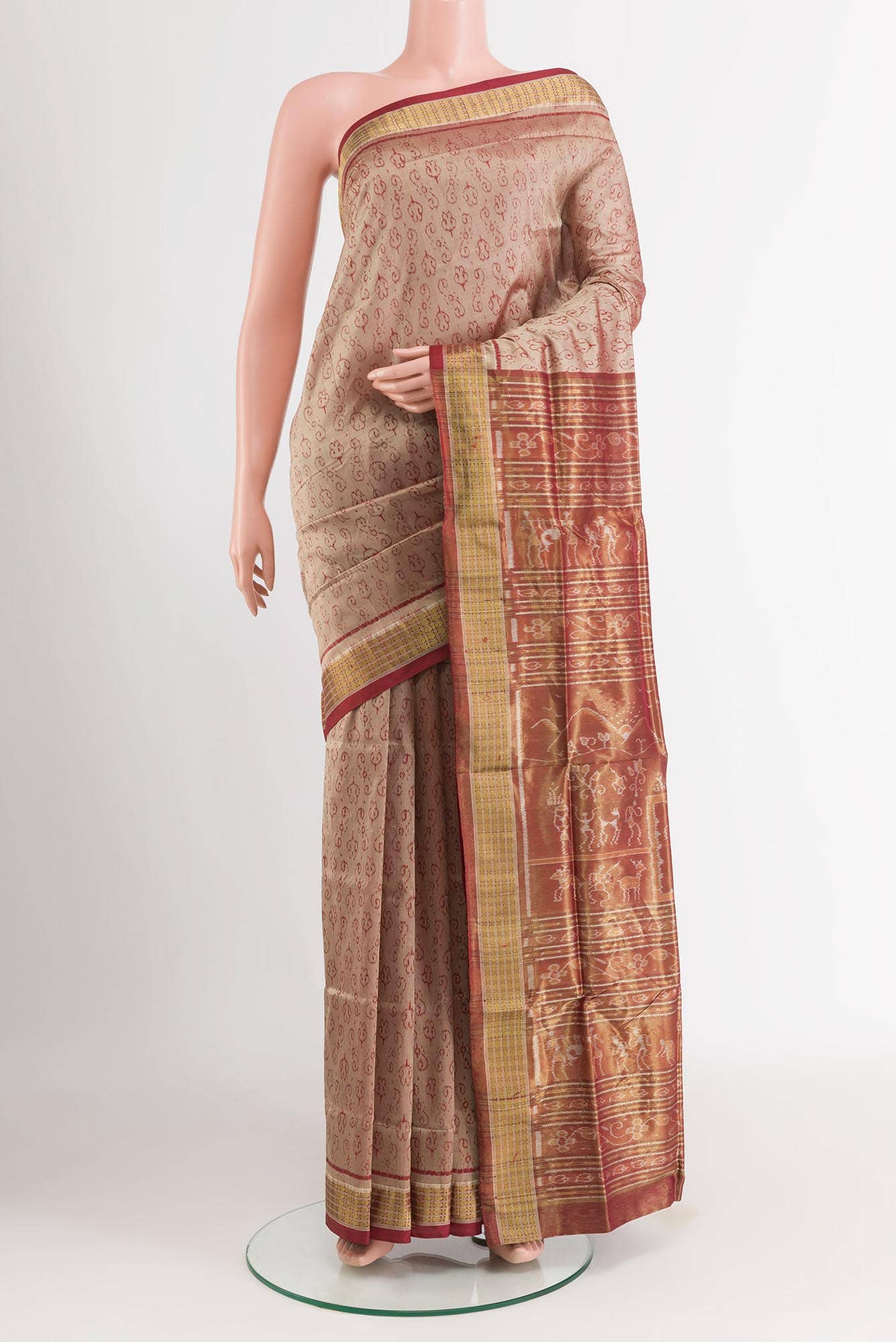 Dark Beige Orissa Silk Saree
