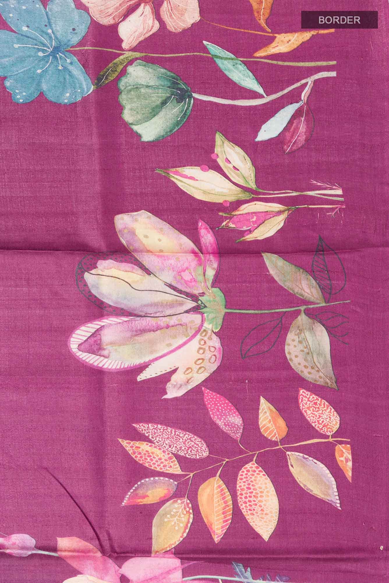 Dark Pink Bhagalpuri Tussar Silk Saree