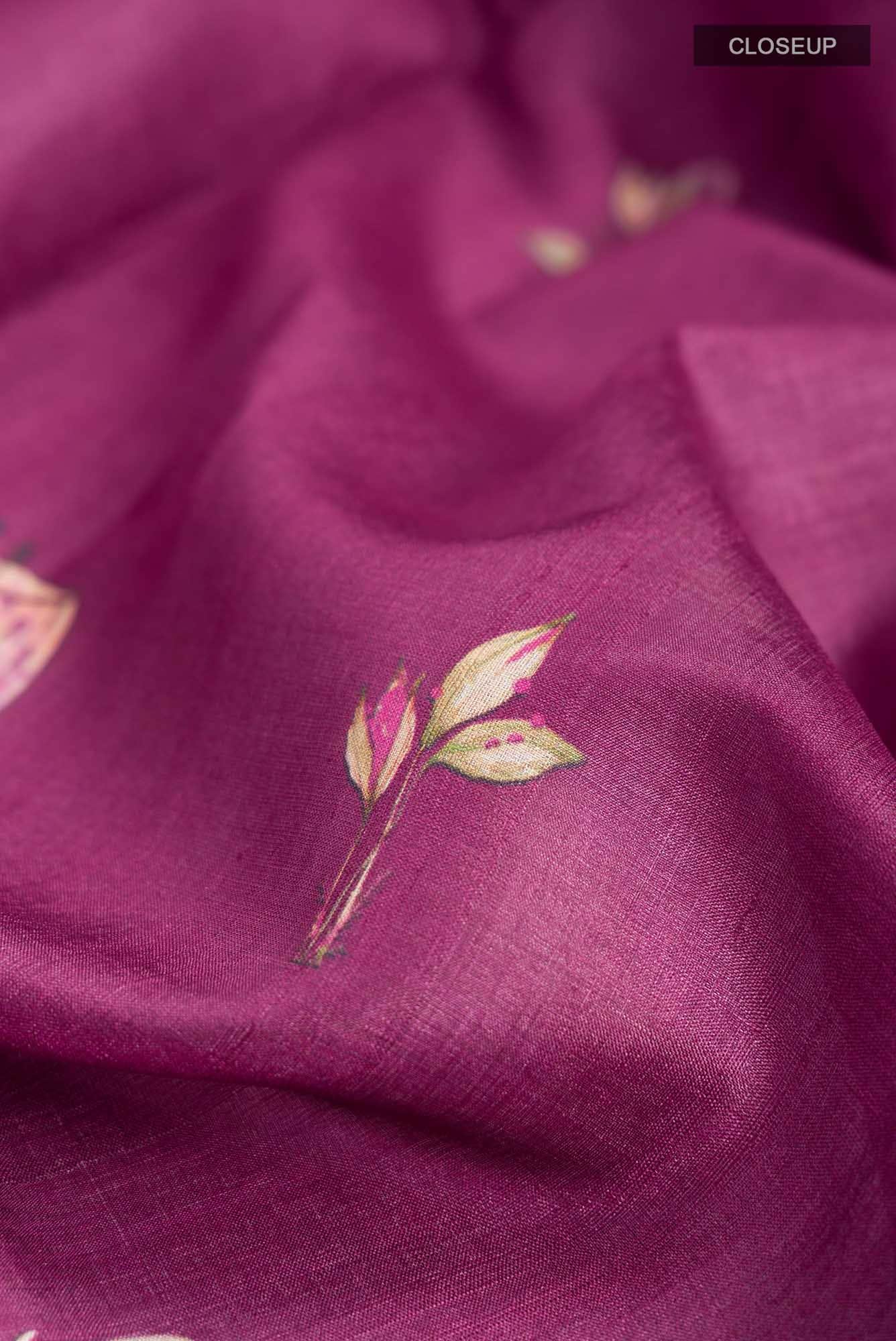 Dark Pink Bhagalpuri Tussar Silk Saree