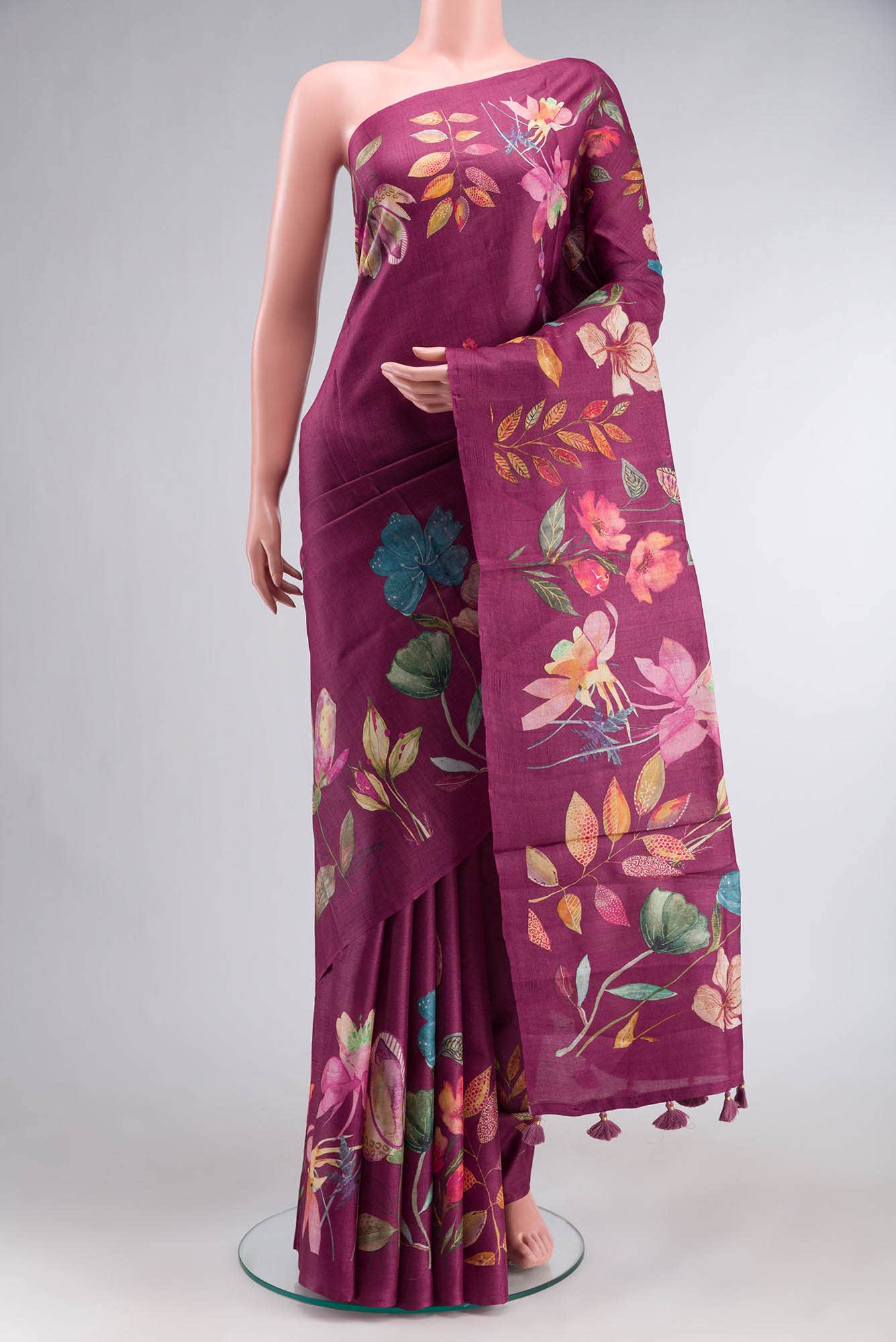 Dark Pink Bhagalpuri Tussar Silk Saree