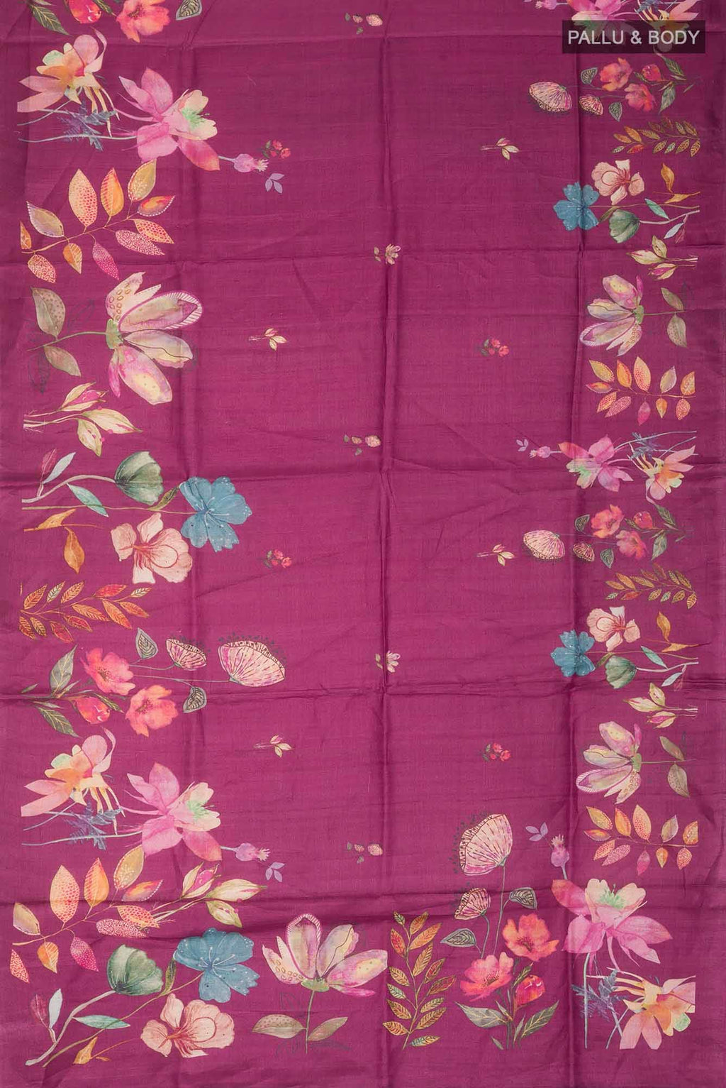 Dark Pink Bhagalpuri Tussar Silk Saree