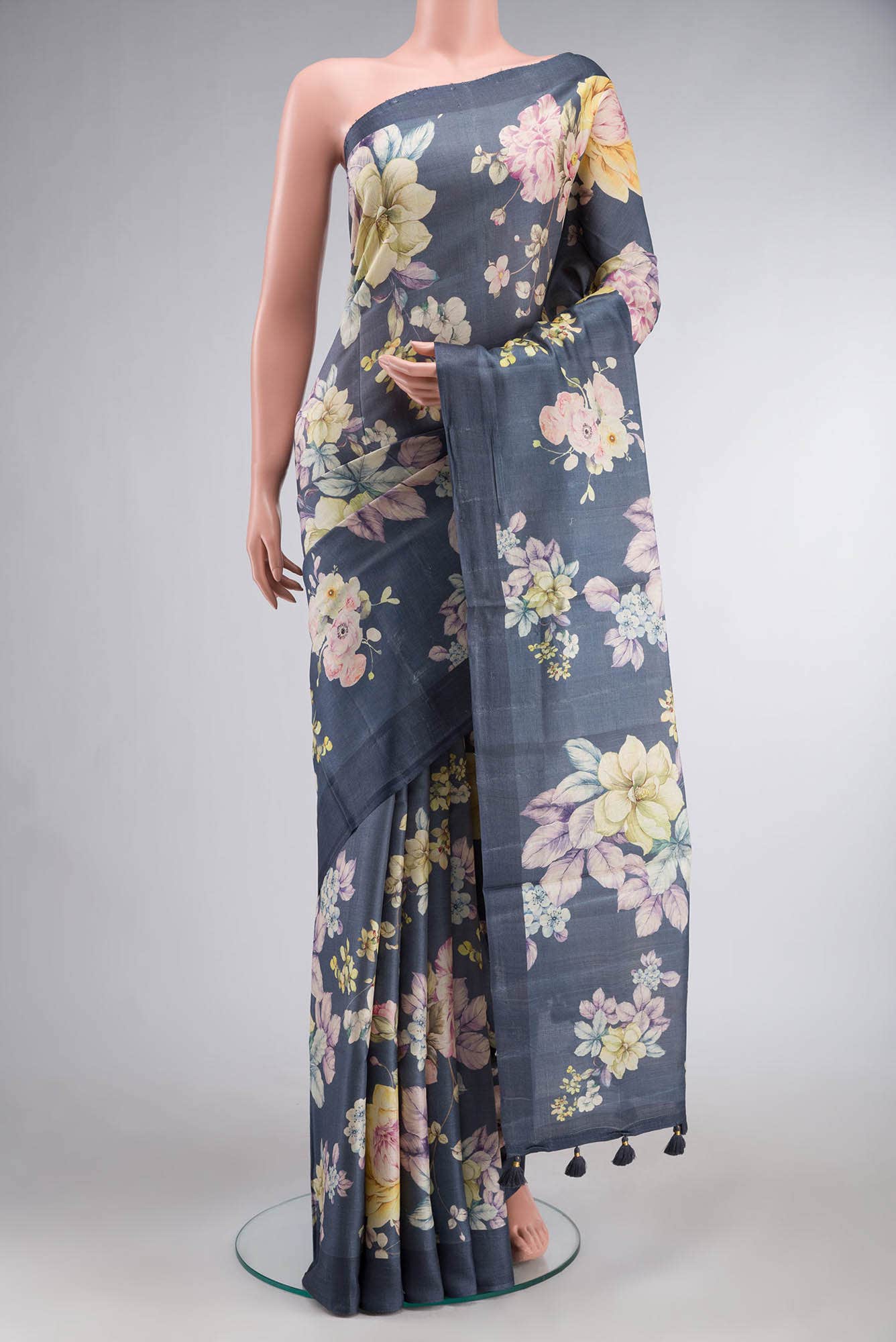 Blue Grey Bhagalpuri Tussar Silk Saree