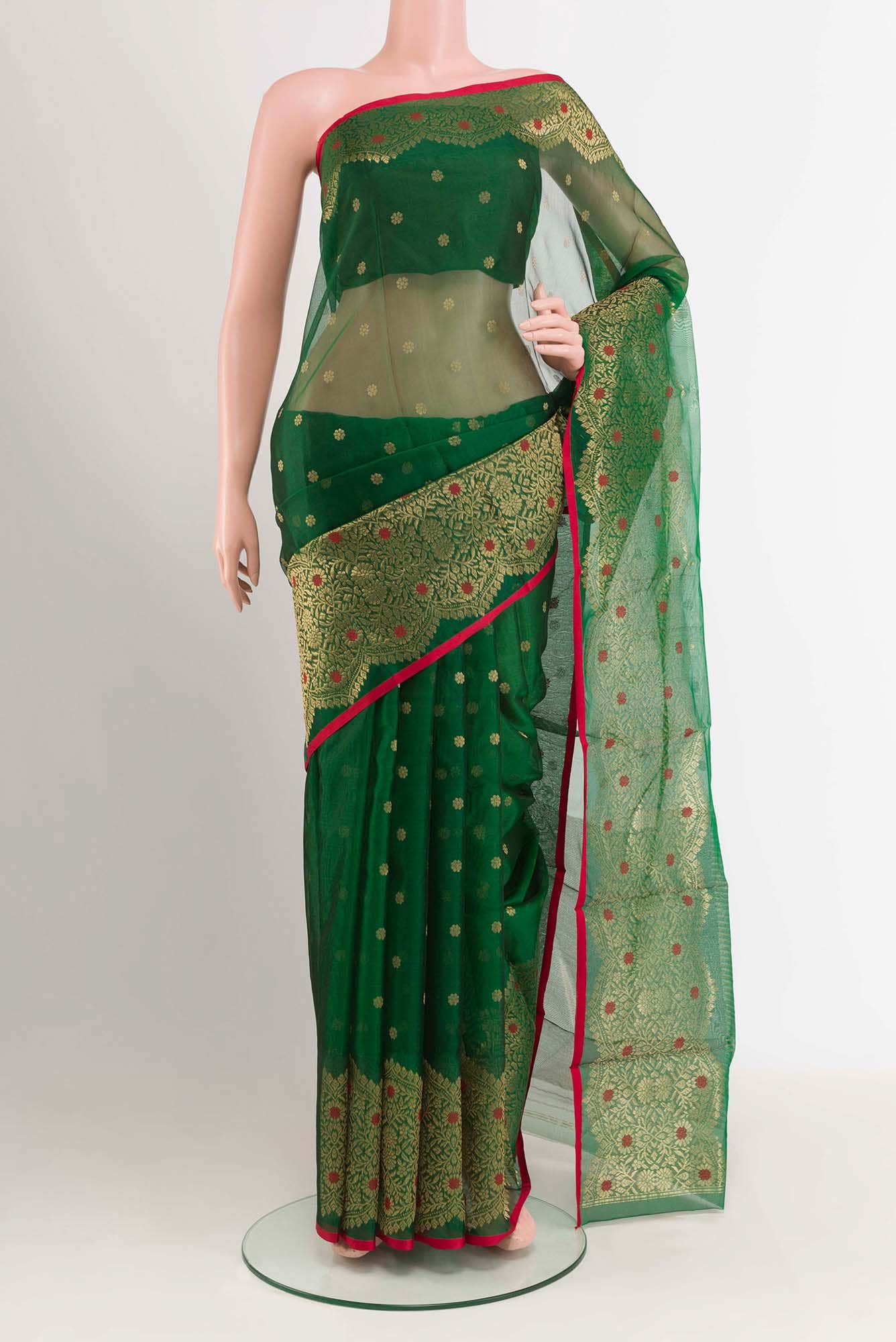Green Chanderi Kora Silk Saree