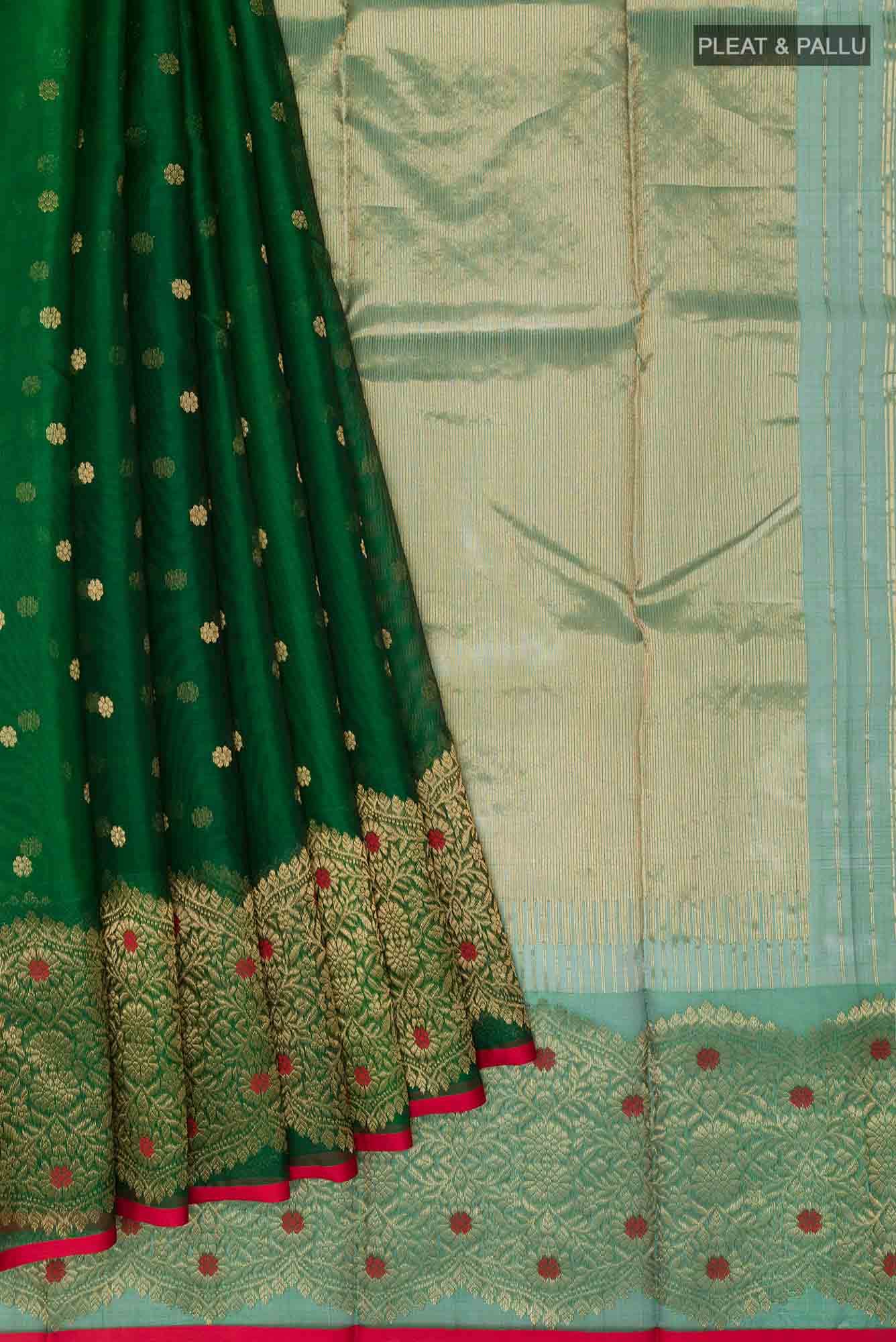 Green Chanderi Kora Silk Saree