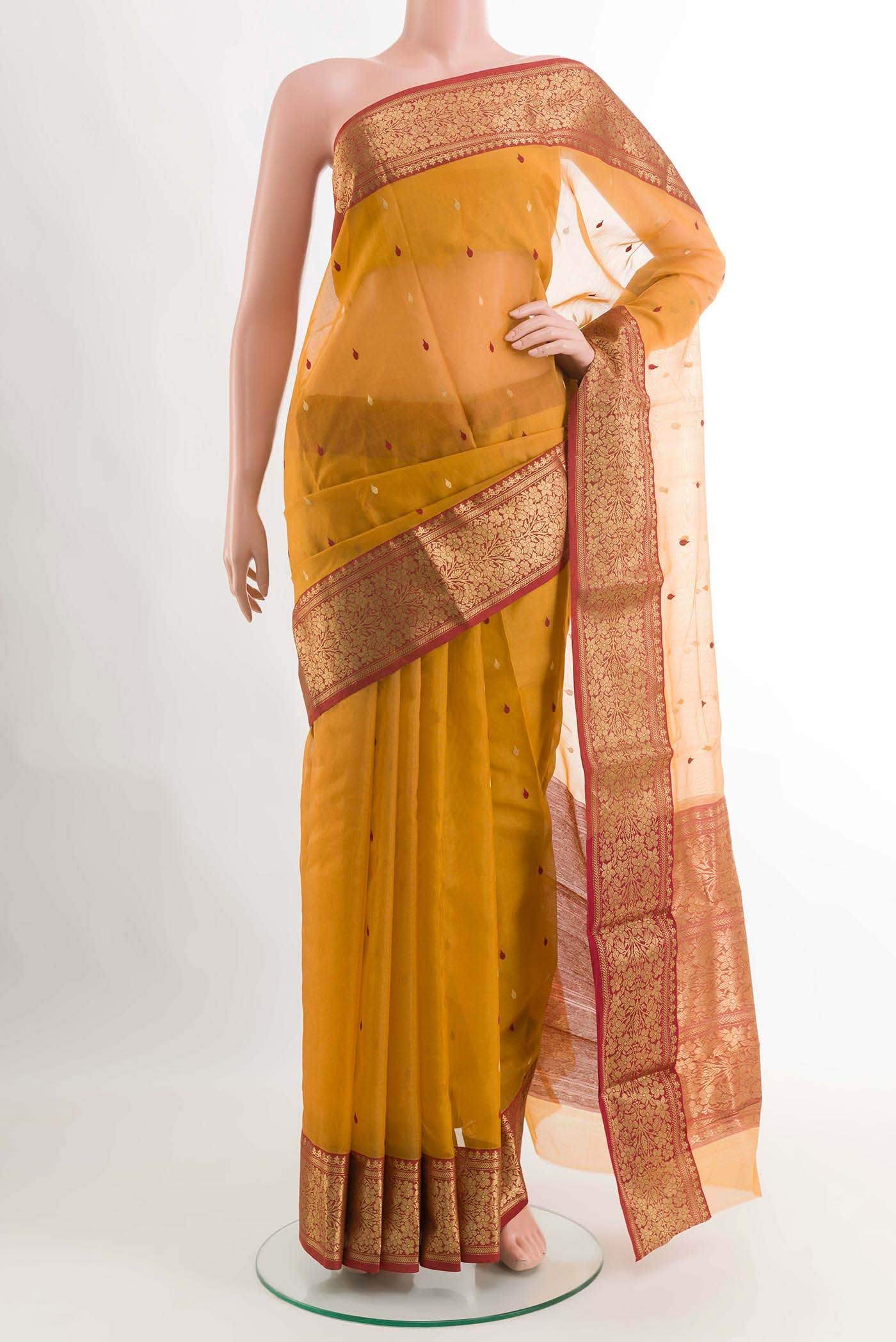 Mustard Chanderi Kora Silk Saree