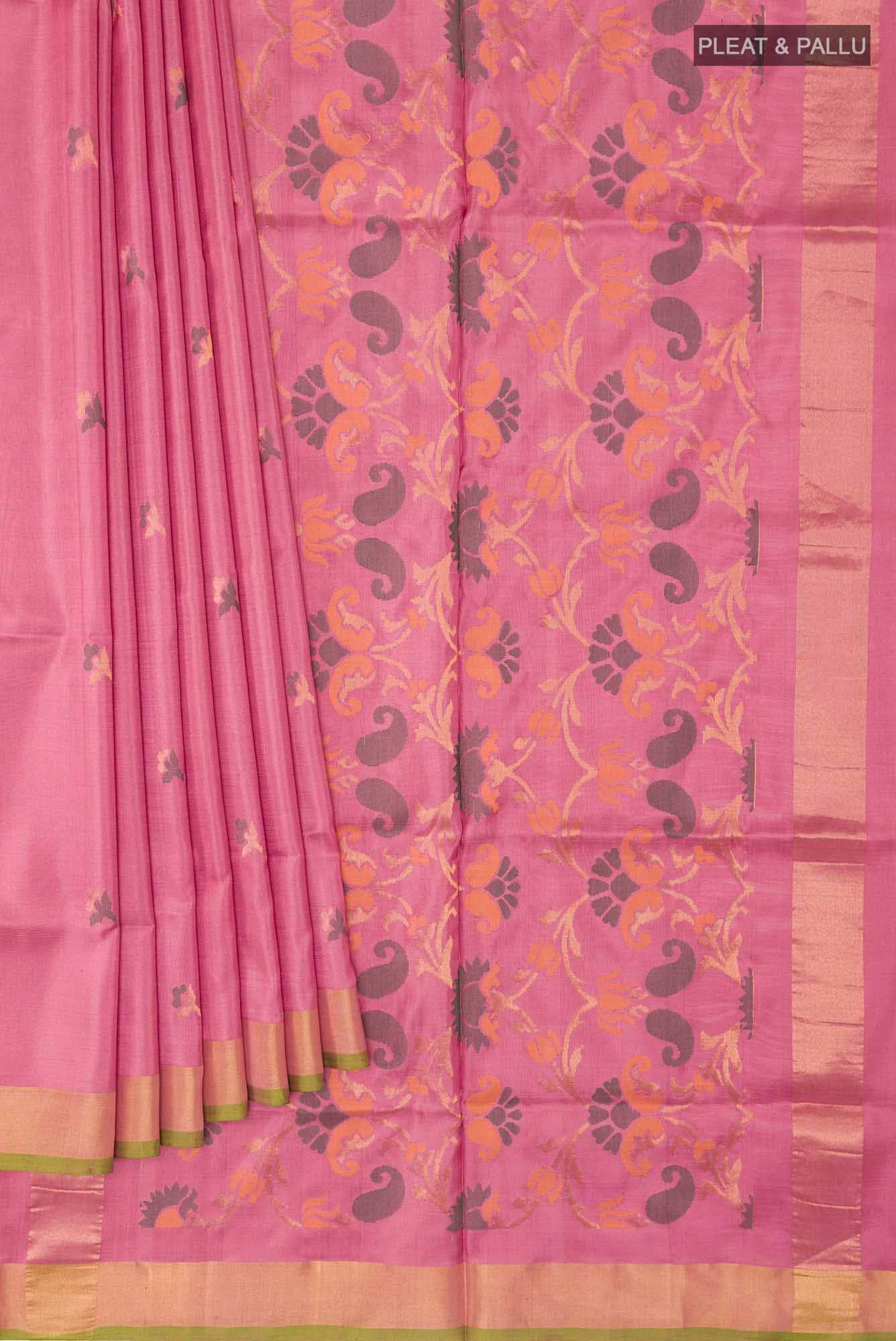 Pure Silk Pure Zari Pink Uppada Saree