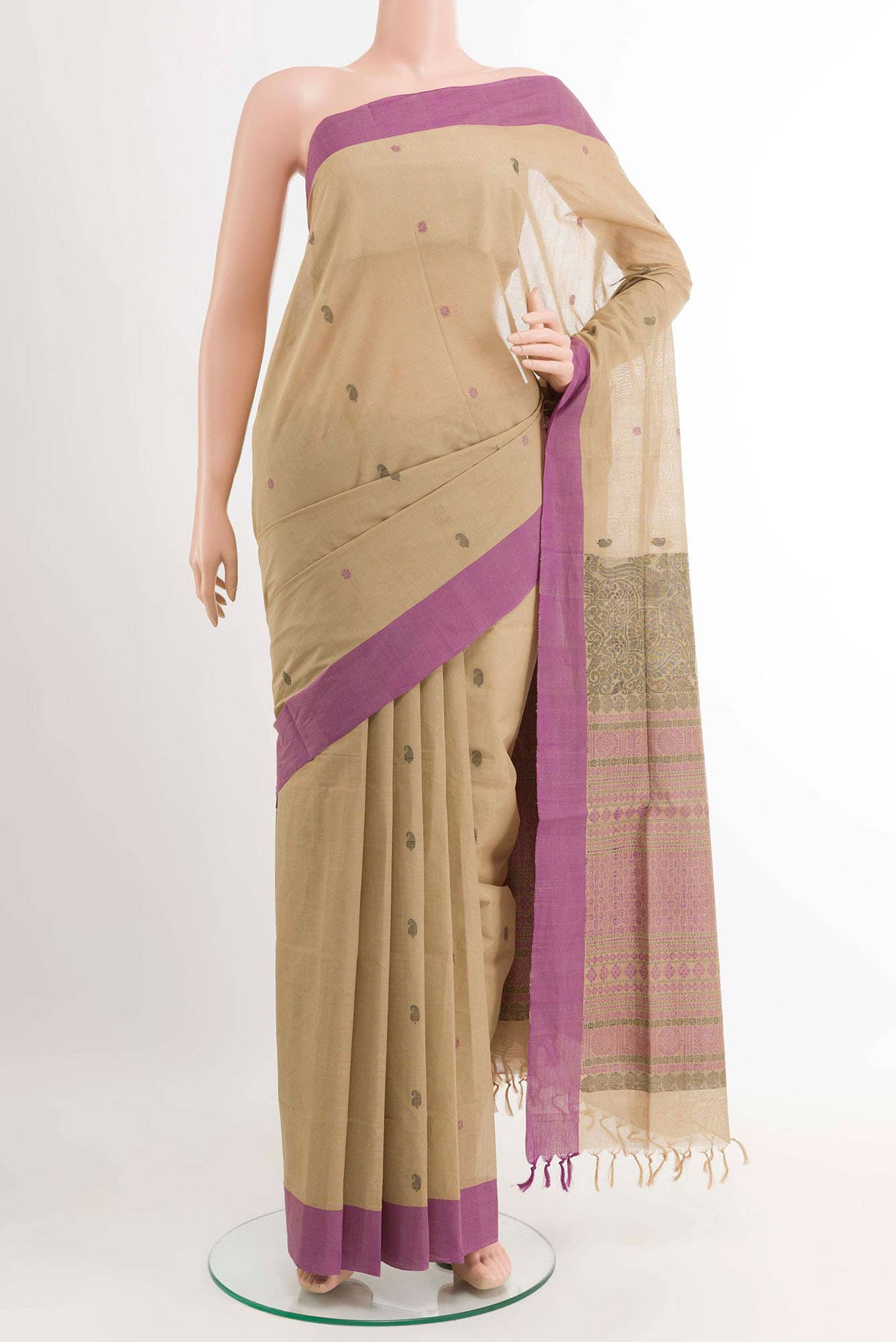 Dark Beige Coimbatore Cotton Saree