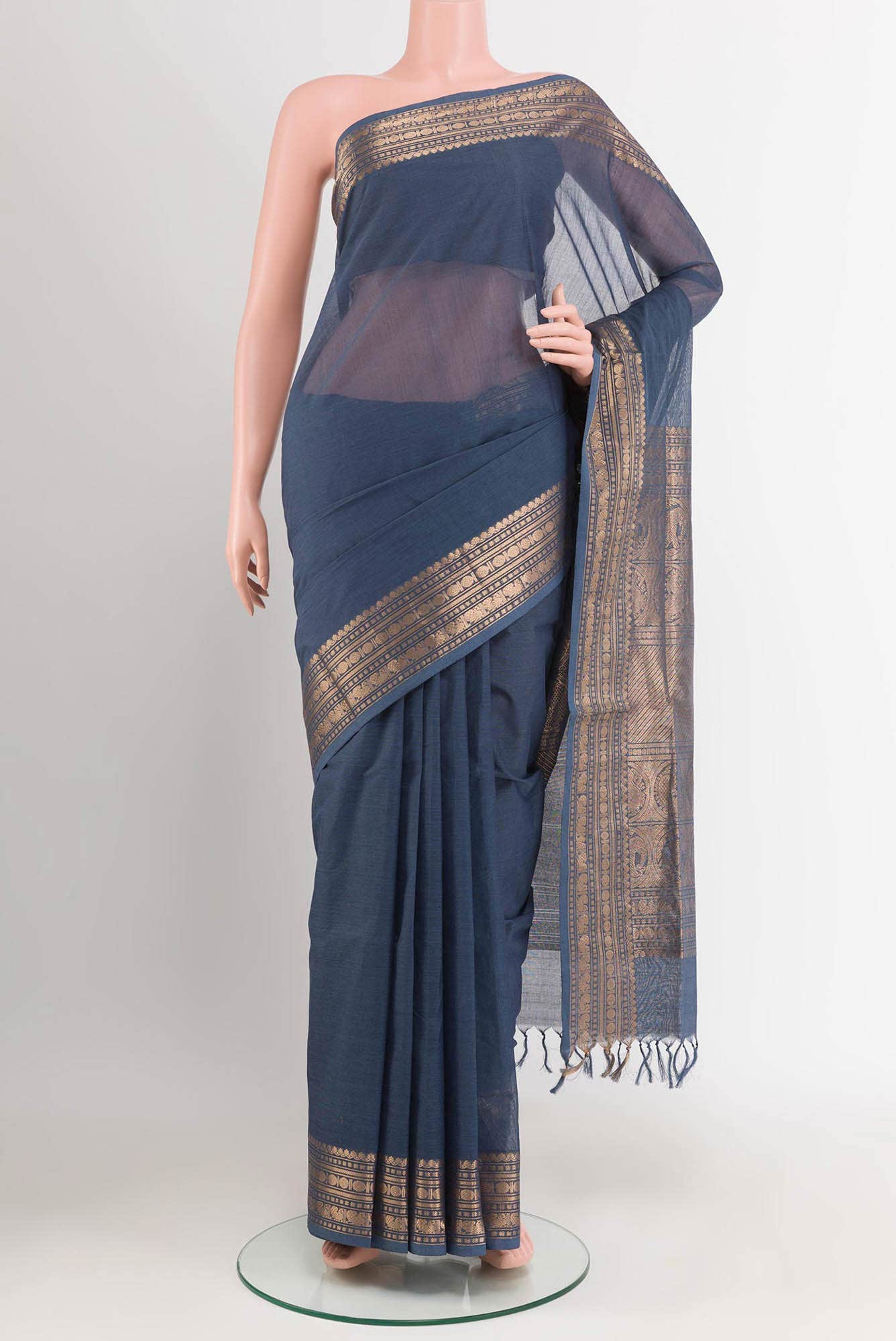Blue Coimbatore Cotton Saree