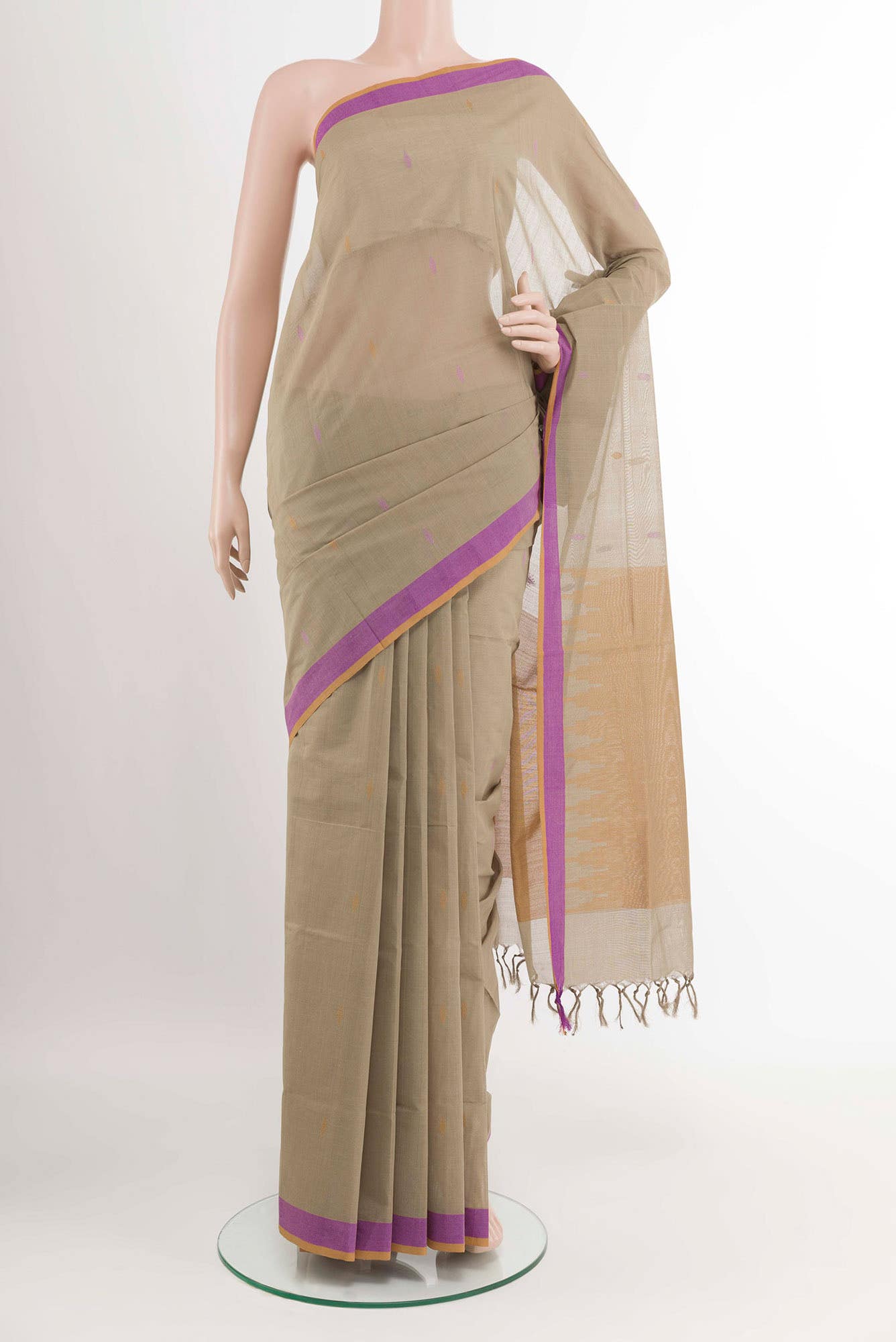 Beige Coimbatore Cotton Saree