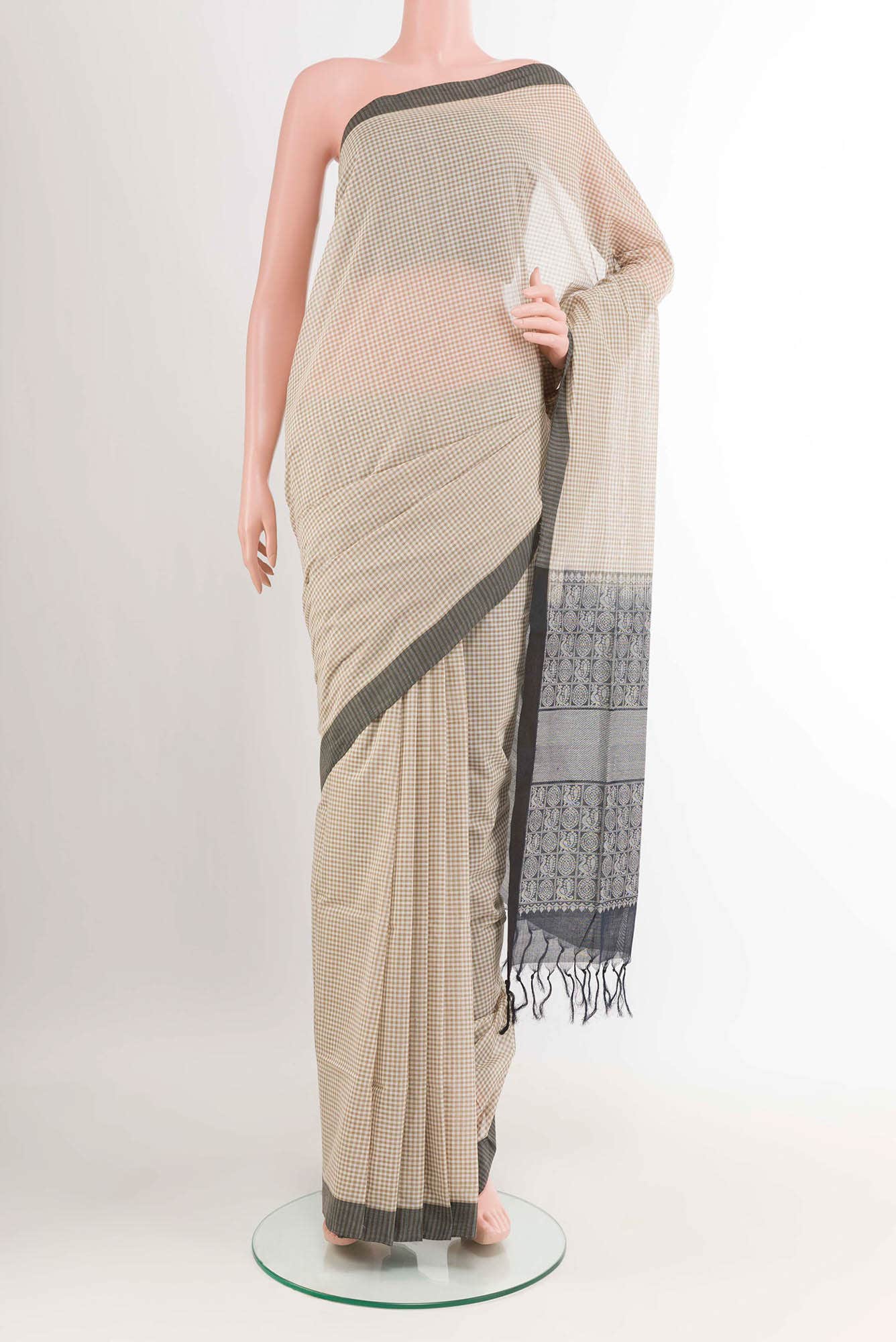 Beige Coimbatore Cotton Saree