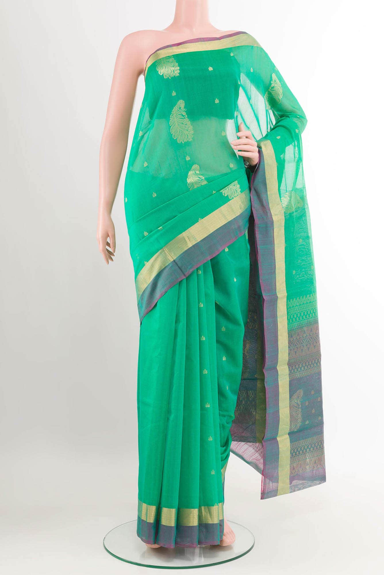 Green Blended Kora Cotton Saree