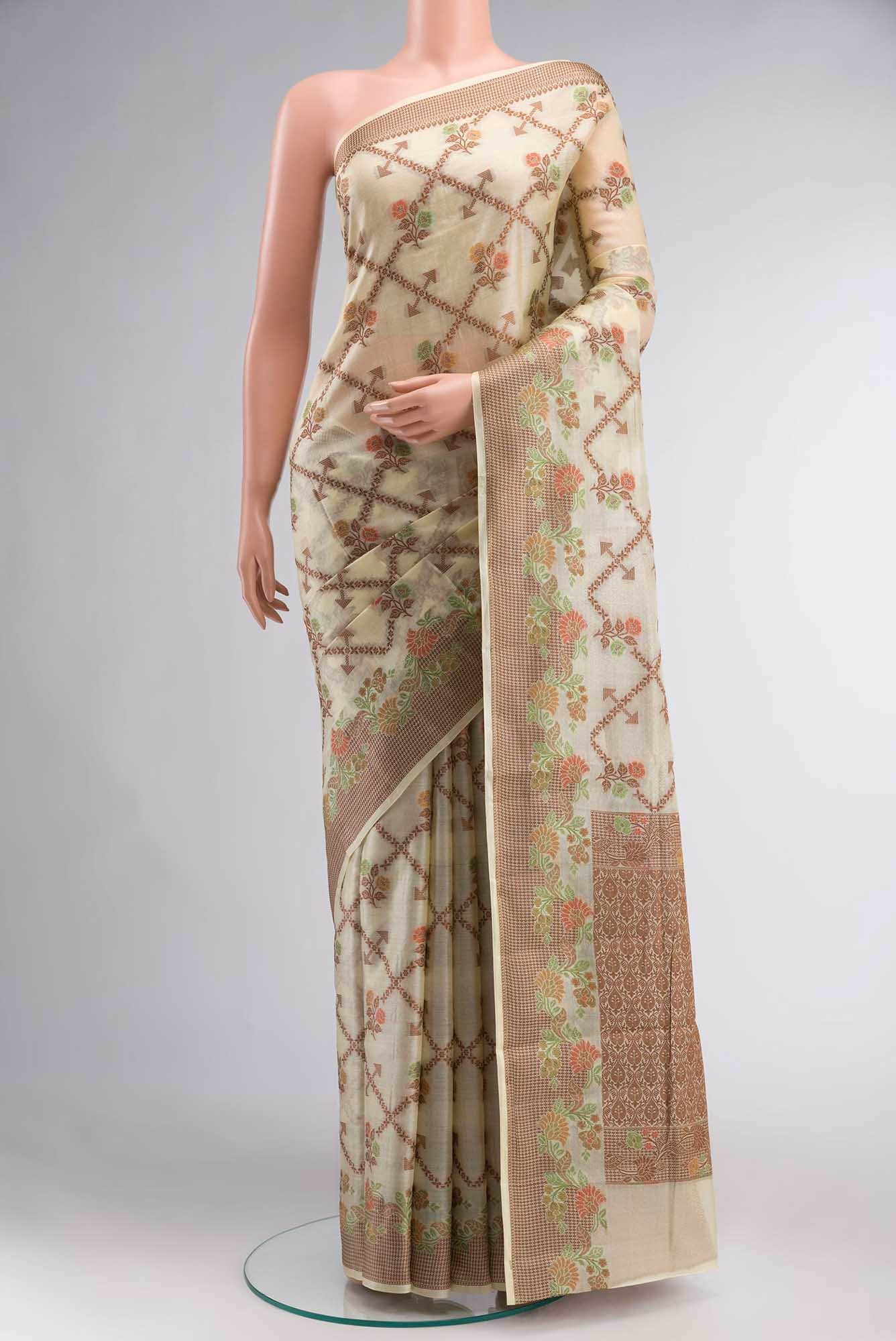 Beige Banarasi Tussar Silk Saree