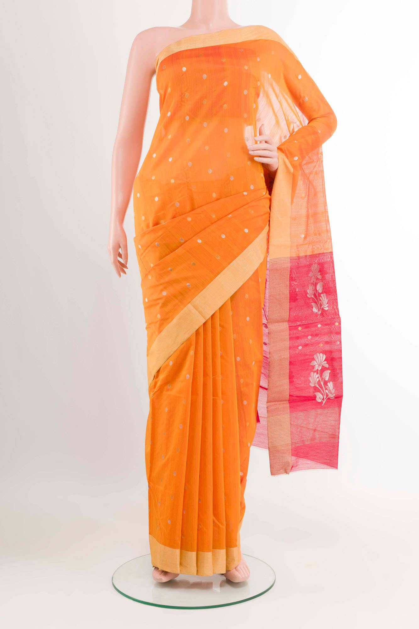 Orange Blended Chanderi Silk Cotton Saree