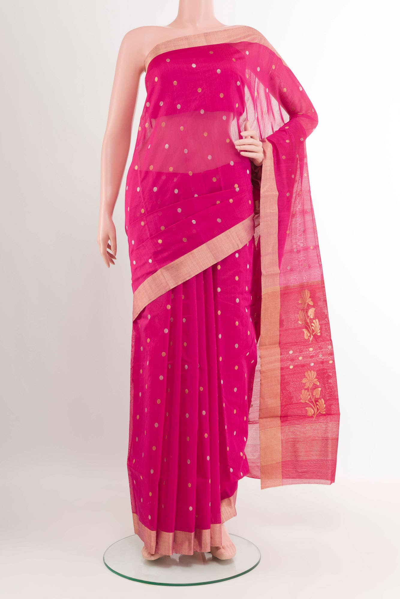 Rani Pink Blended Chanderi Silk Cotton Saree