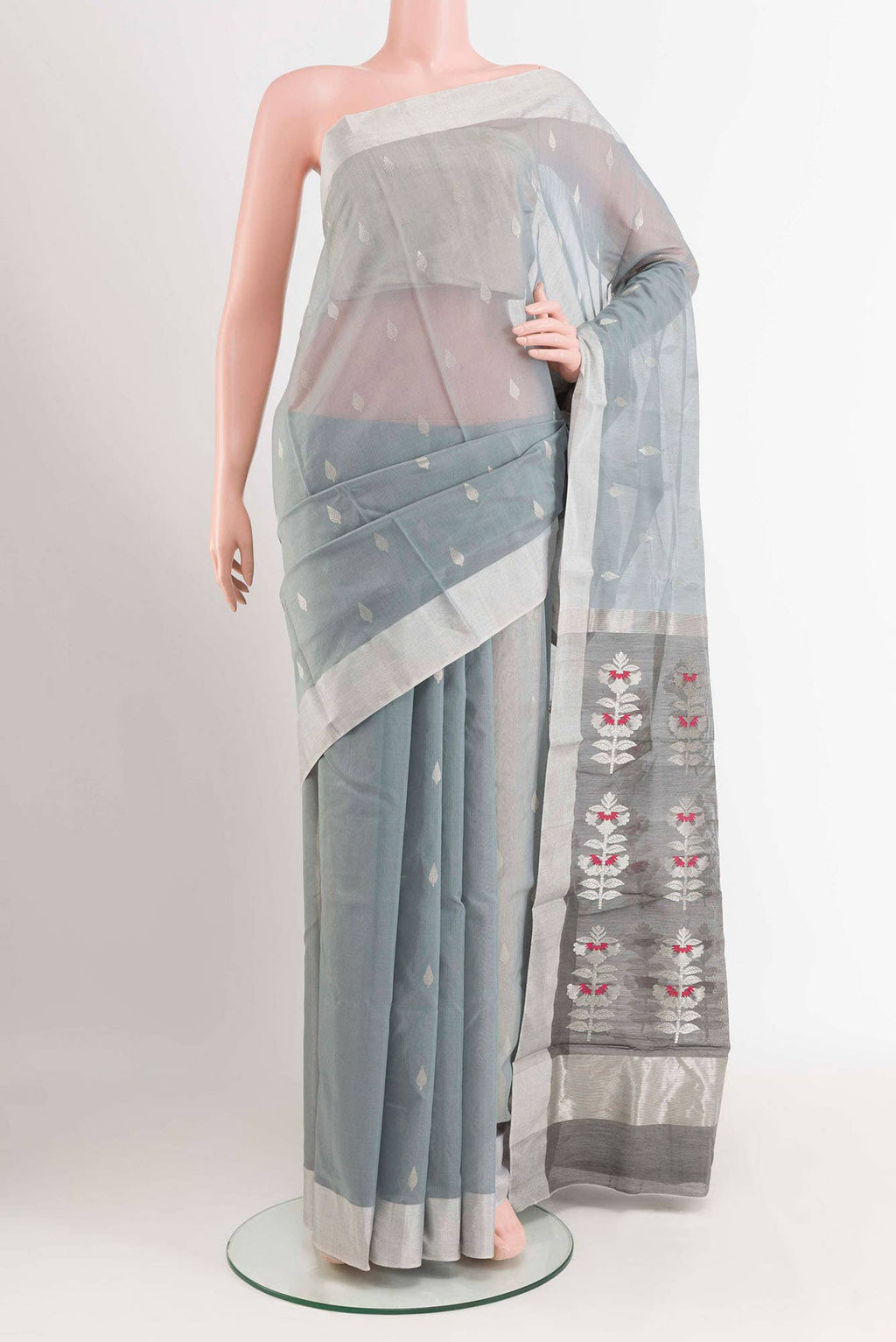 Grey Blended Chanderi Silk Cotton Saree