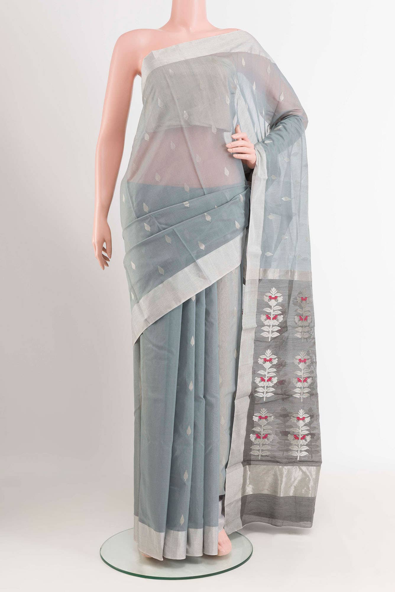 Grey Blended Chanderi Silk Cotton Saree