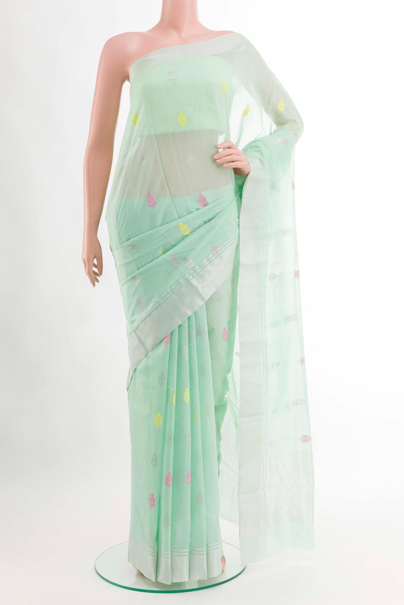 Sea Green Blended Chanderi Silk Cotton Saree