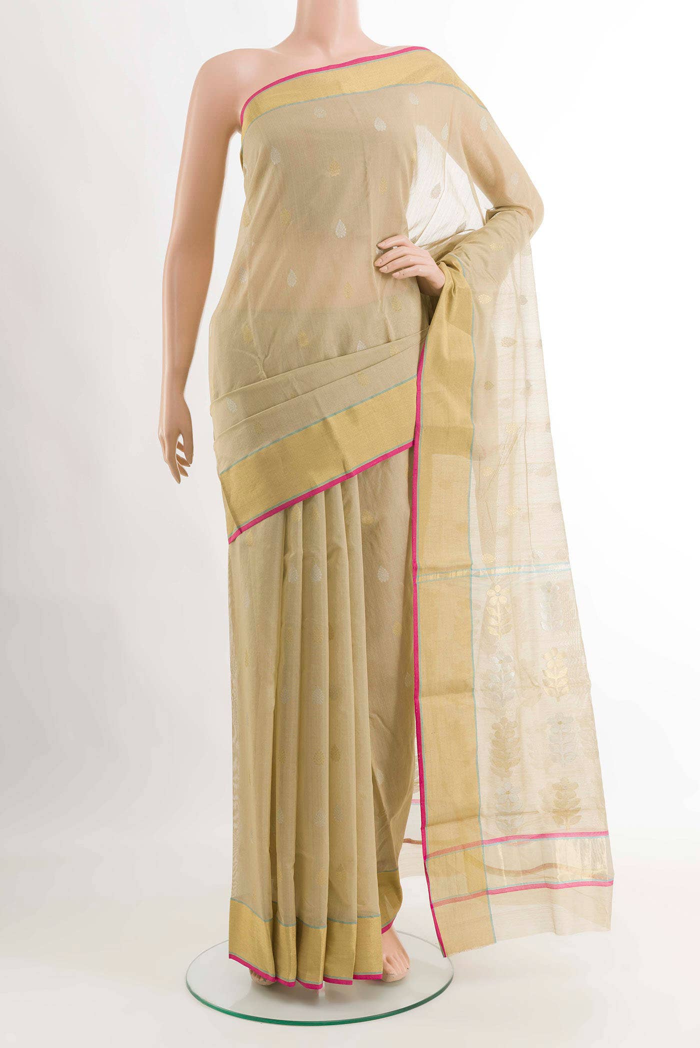 Beige Blended Chanderi Silk Cotton Saree