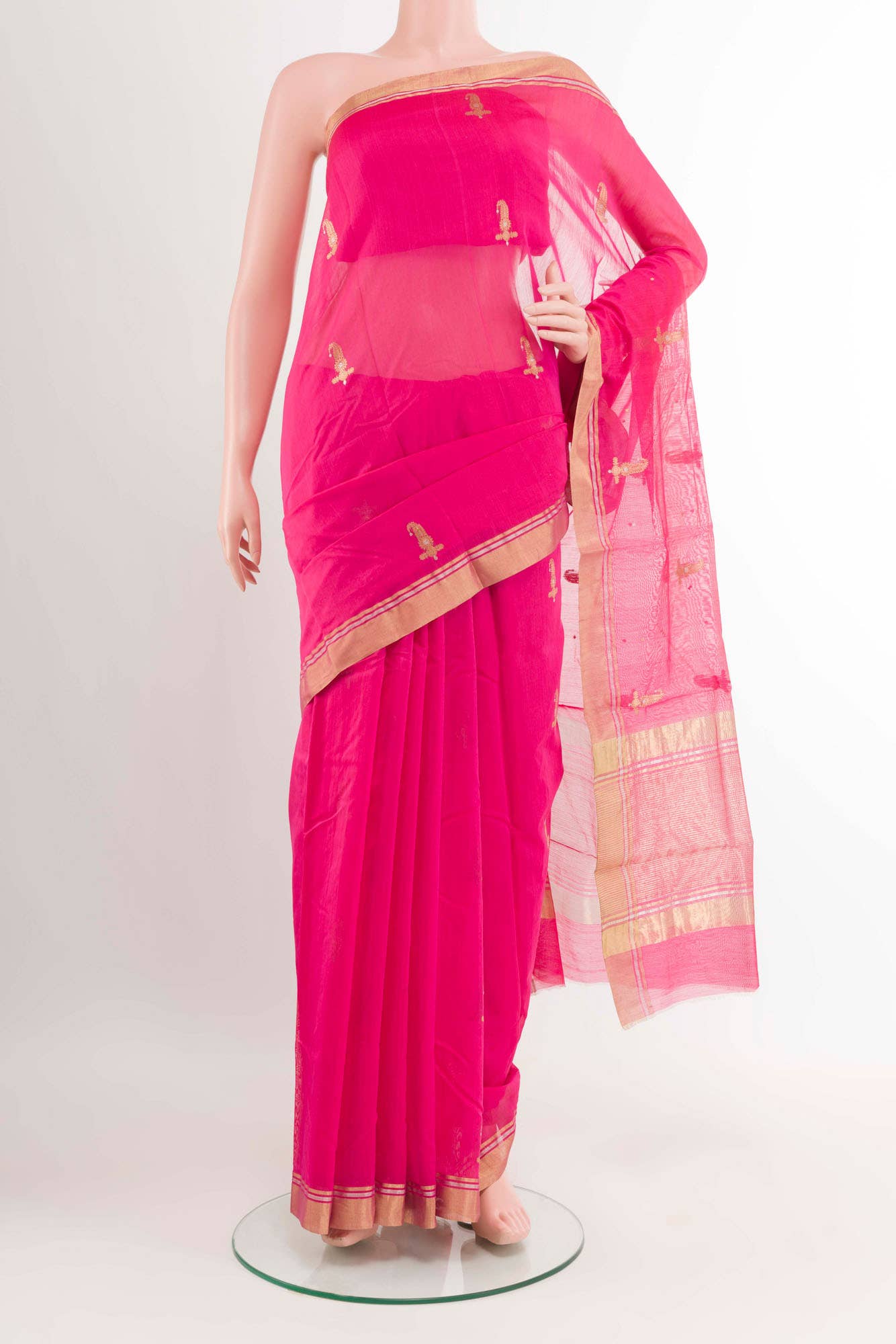Rani Pink Blended Chanderi Silk Cotton Saree