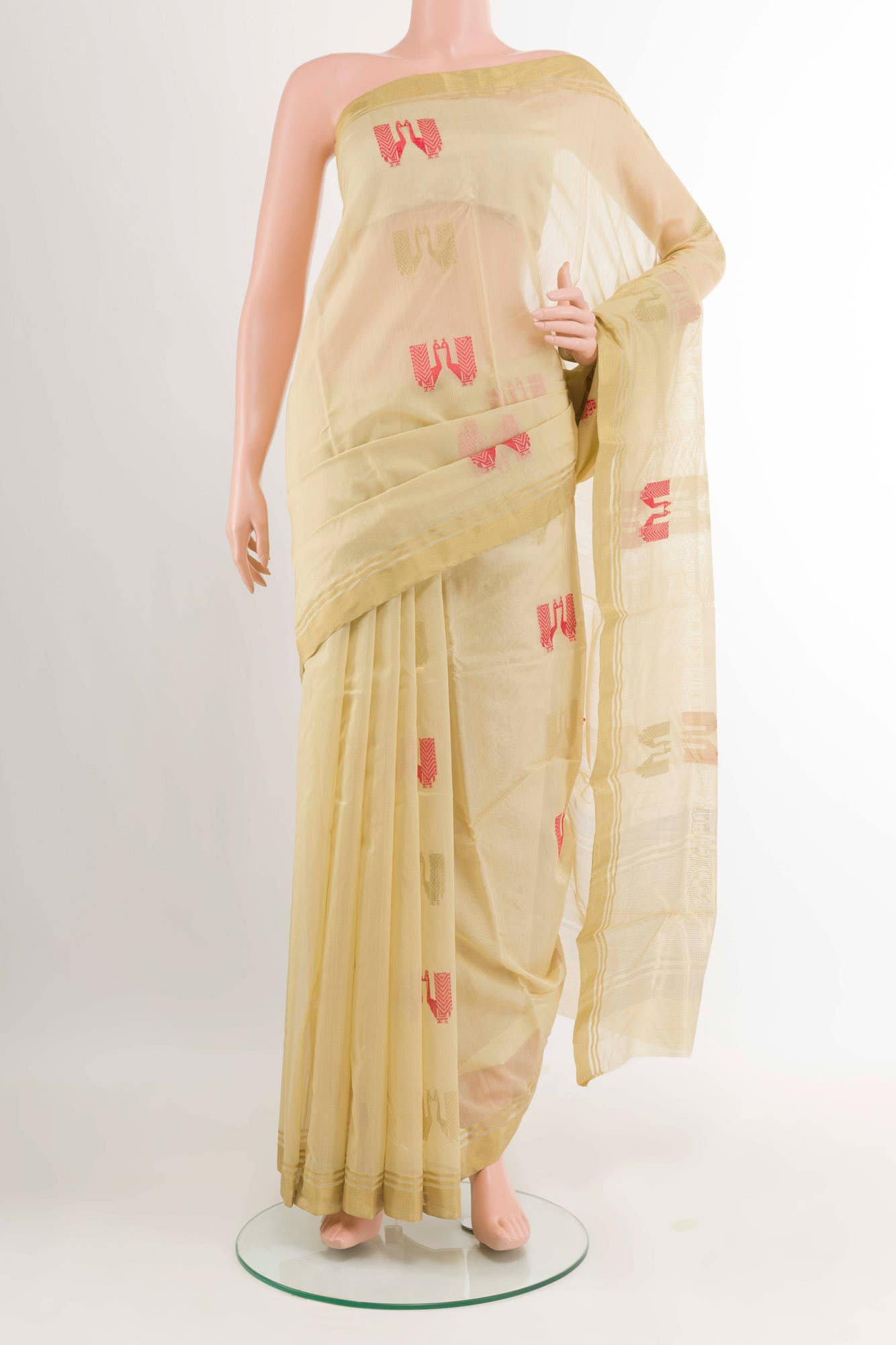 Beige Blended Chanderi Silk Cotton Saree